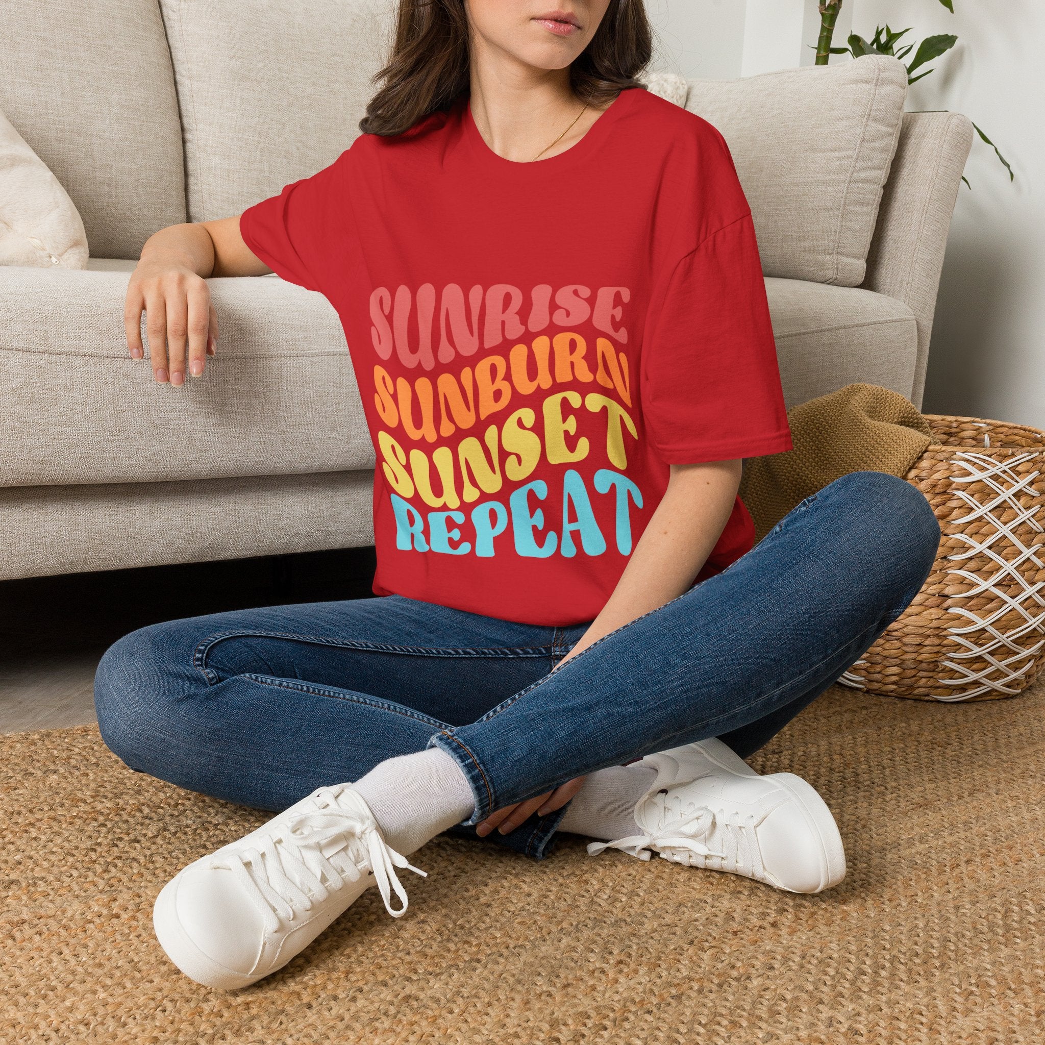Sunrise Sunburn Sunset Repeat Text Printed T-Shirt