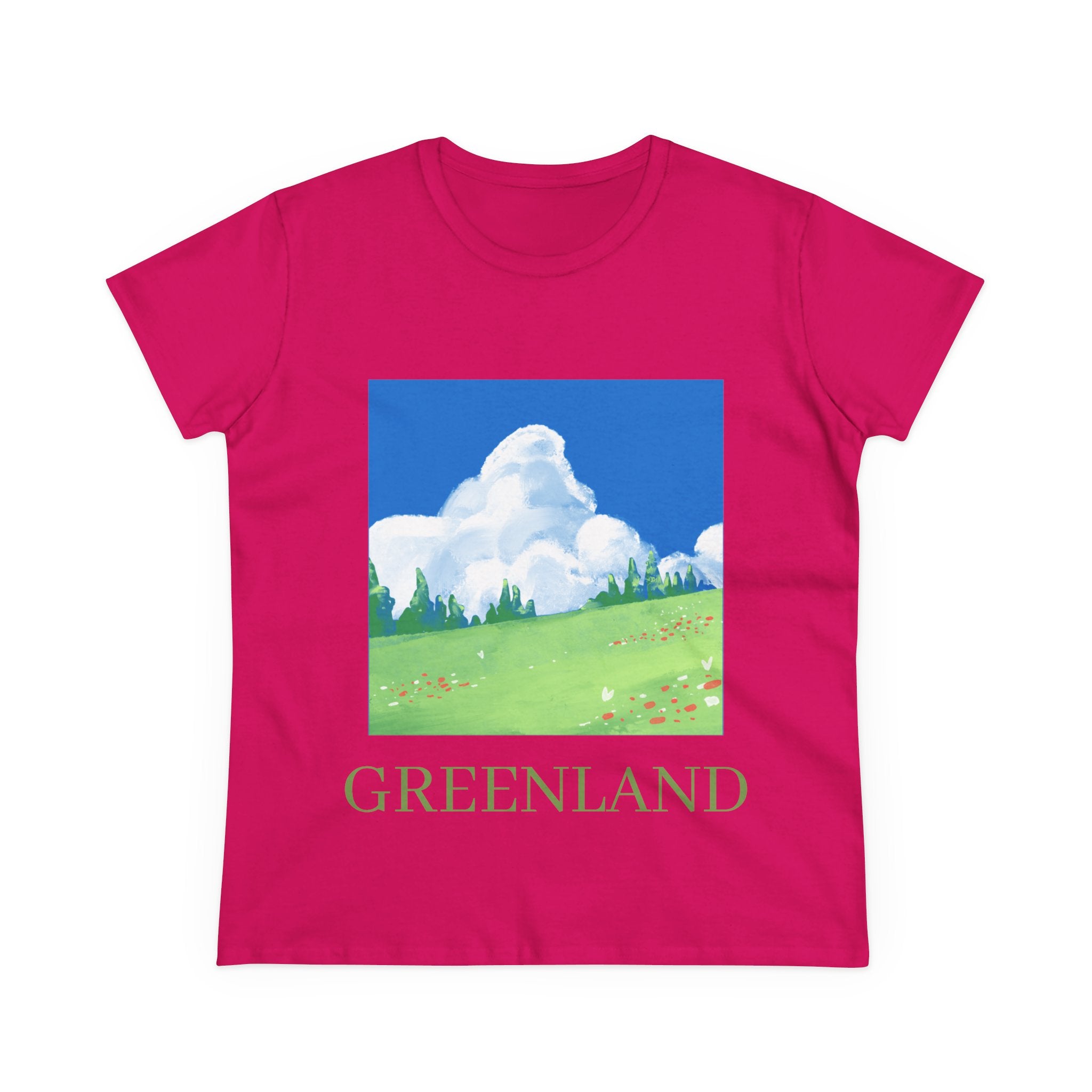 Greenland Scenic Tee — Pastel Meadow Graphic T‑Shirt