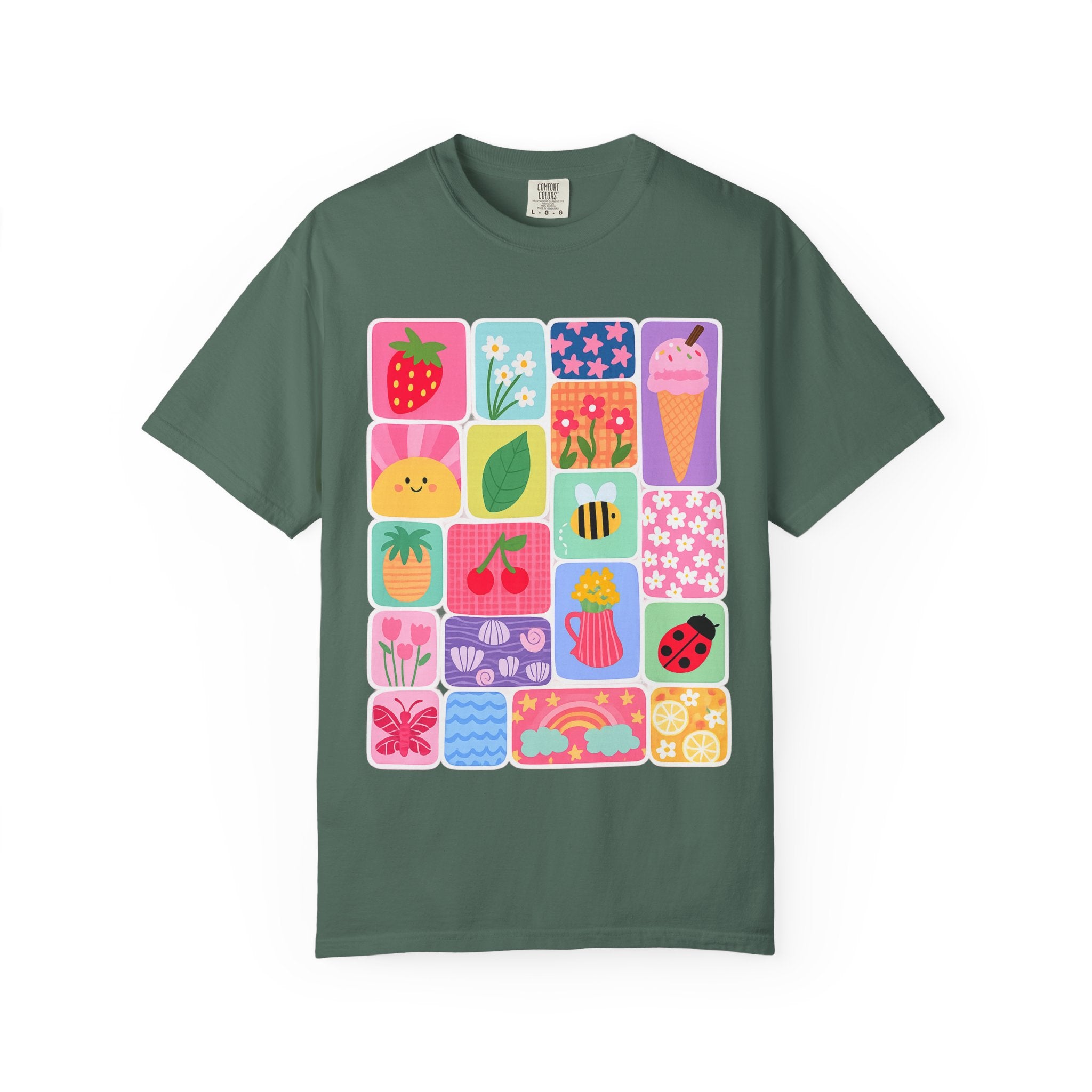 Retro Cute Icons Summer T-Shirt — Colorful Illustration Tee