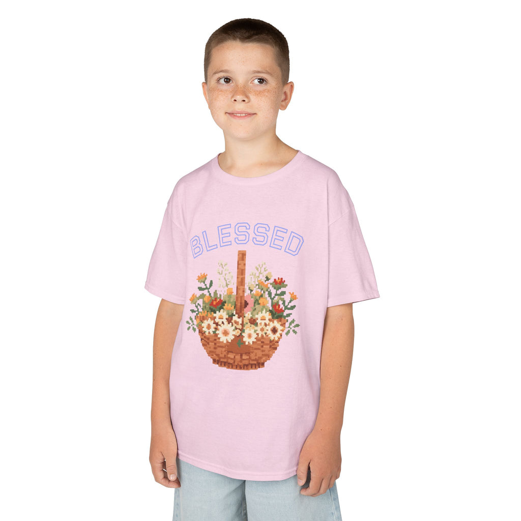 Kids 'Blessed' Floral Basket Tee — Cute Spring Youth T-Shirt