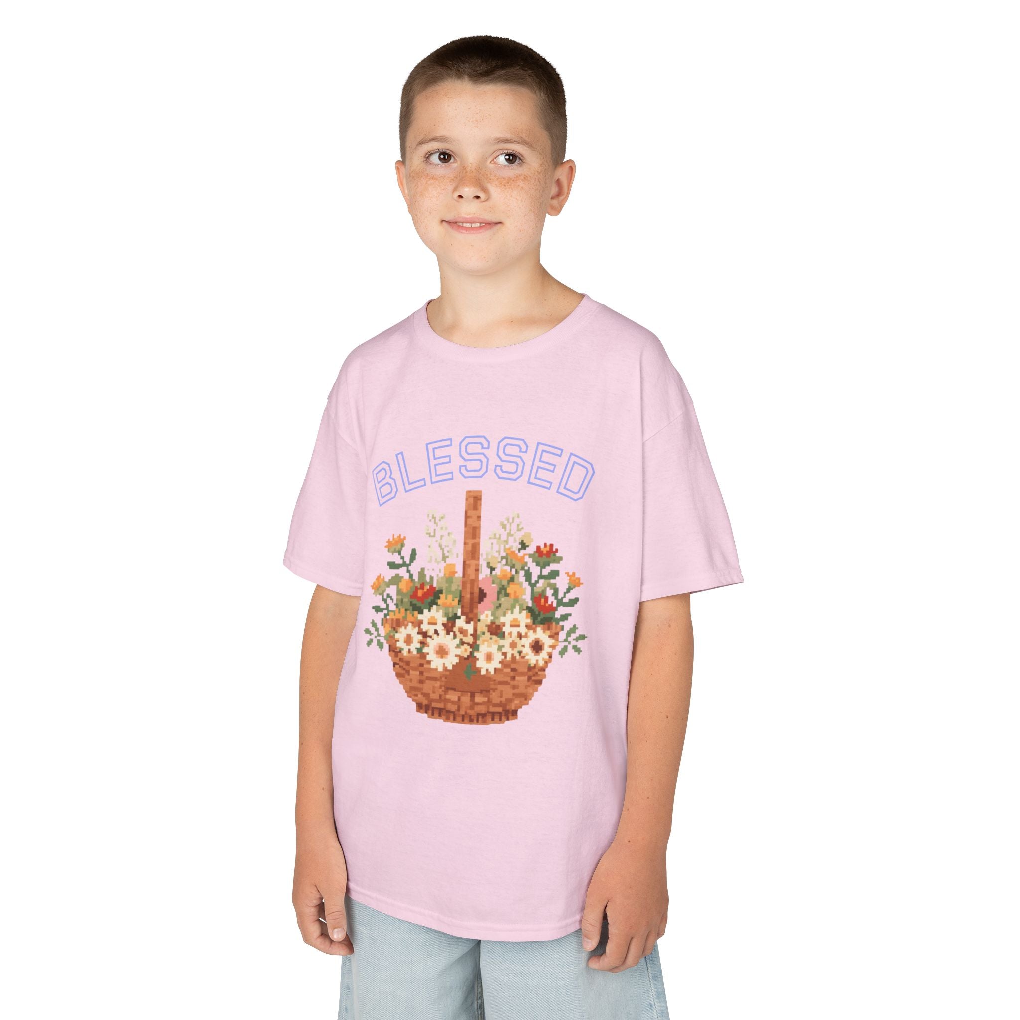 Kids 'Blessed' Floral Basket Tee — Cute Spring Youth T-Shirt