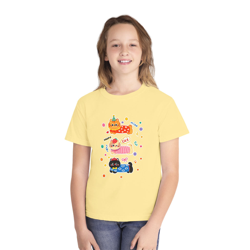 Cute Stacked Cat Donuts Youth Tee — Mint Kids T-Shirt