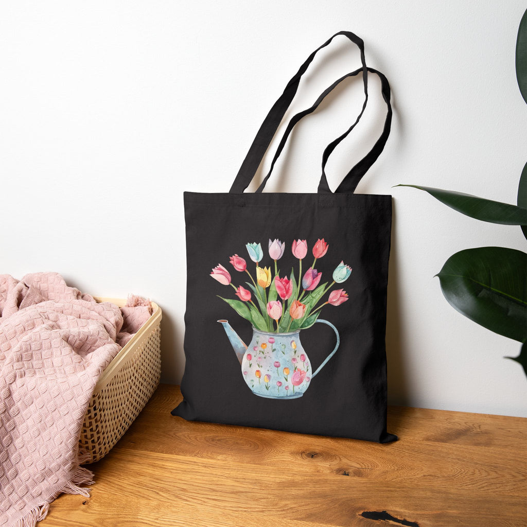 Pastel Potted Flowers Cotton Canvas Tote Bag — Floral Bloom Design