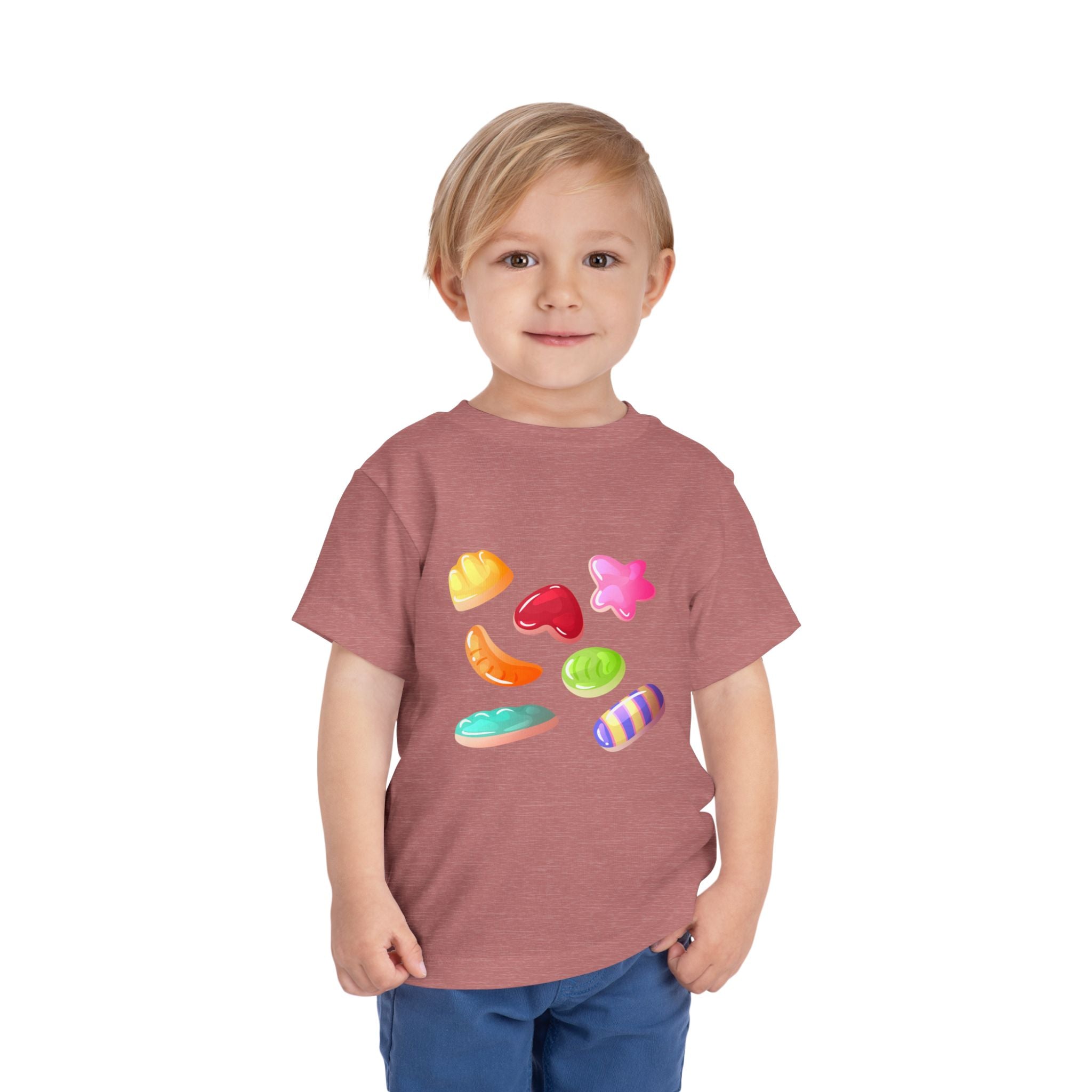 Toddler Candy Shapes Tee — Colorful Candy Heart Star Graphic Shirt for Kids