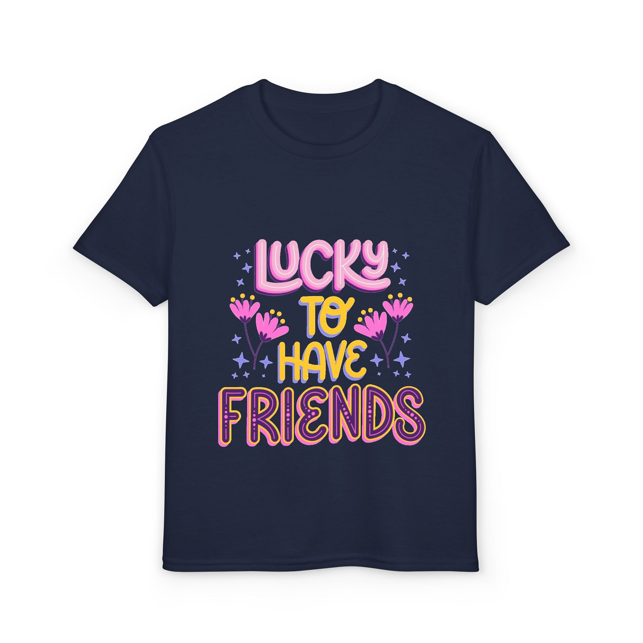 Youth T-Shirt — "Lucky to Have Friends" Cute Floral Friendship Tee