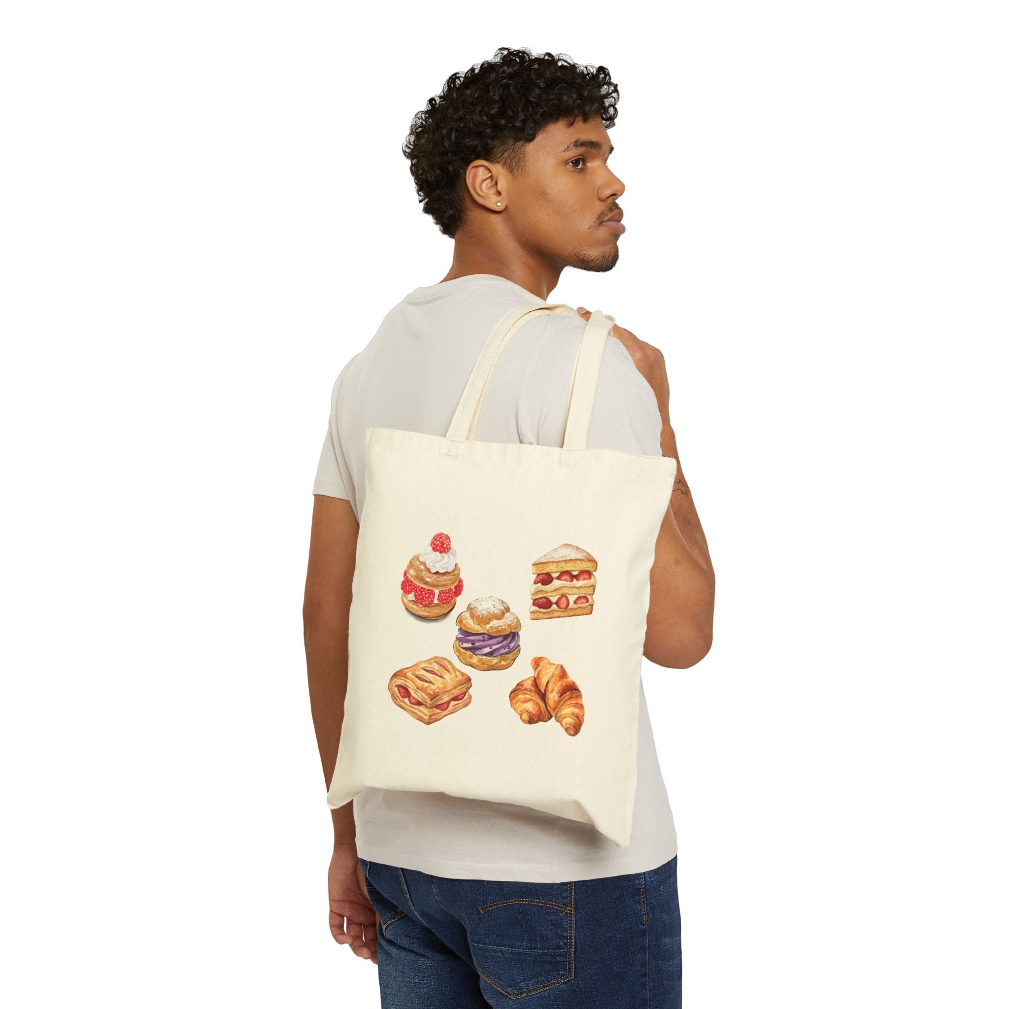 Vintage Bakery Pastries Tote Bag — Cute Watercolor Croissant & Dessert Canvas Tote