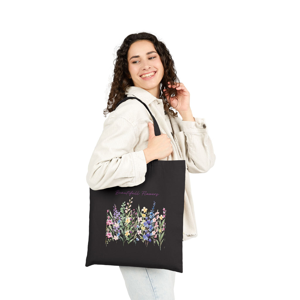 Floral Wildflower Cotton Tote Bag – “Grateful for Flowers” Eco Market Bag