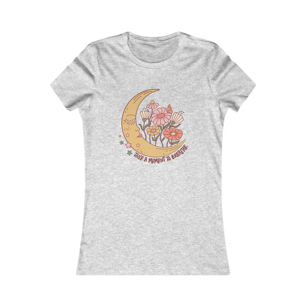 Floral Crescent Moon Women's Tee — "Take a Moment to Breathe" Relaxed Graphic