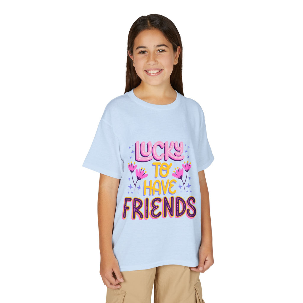 Youth T-Shirt — "Lucky to Have Friends" Cute Floral Friendship Tee