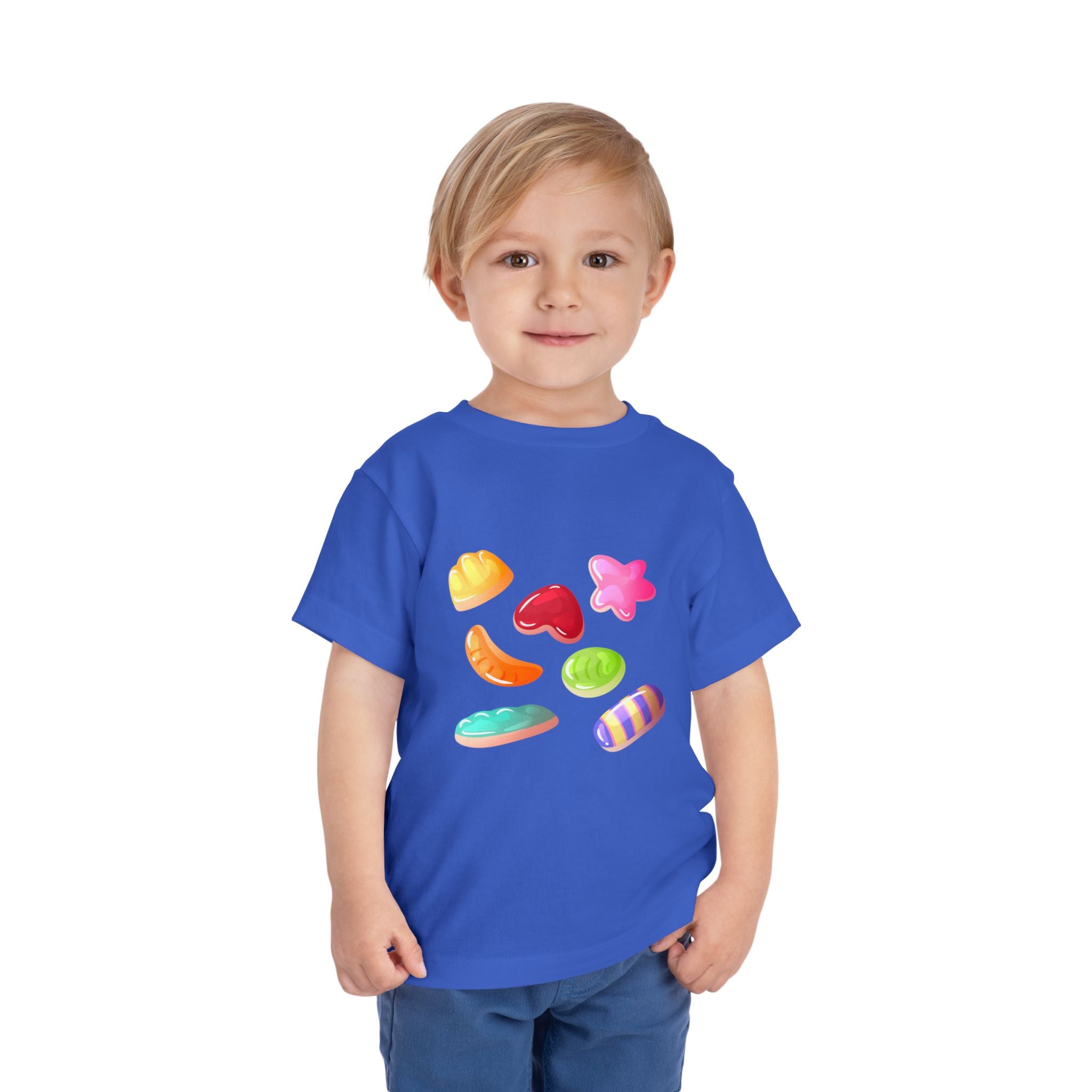 Toddler Candy Shapes Tee — Colorful Candy Heart Star Graphic Shirt for Kids
