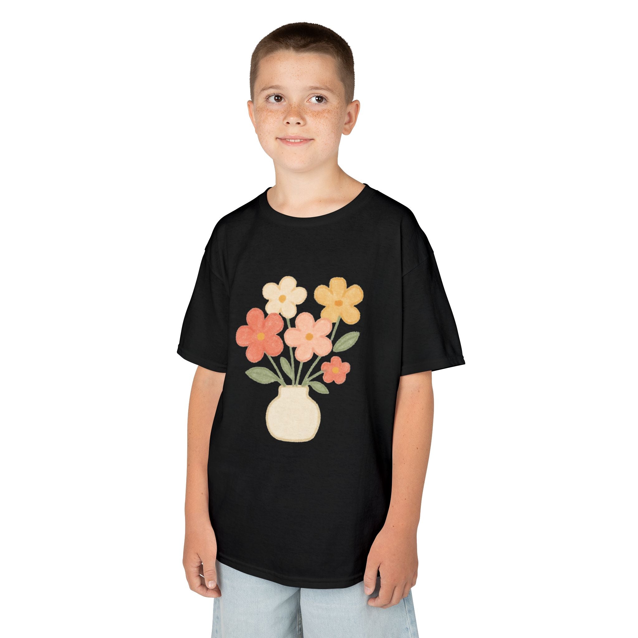 Kids Floral Vase Tee — Cute Retro Flower Graphic Shirt for Children