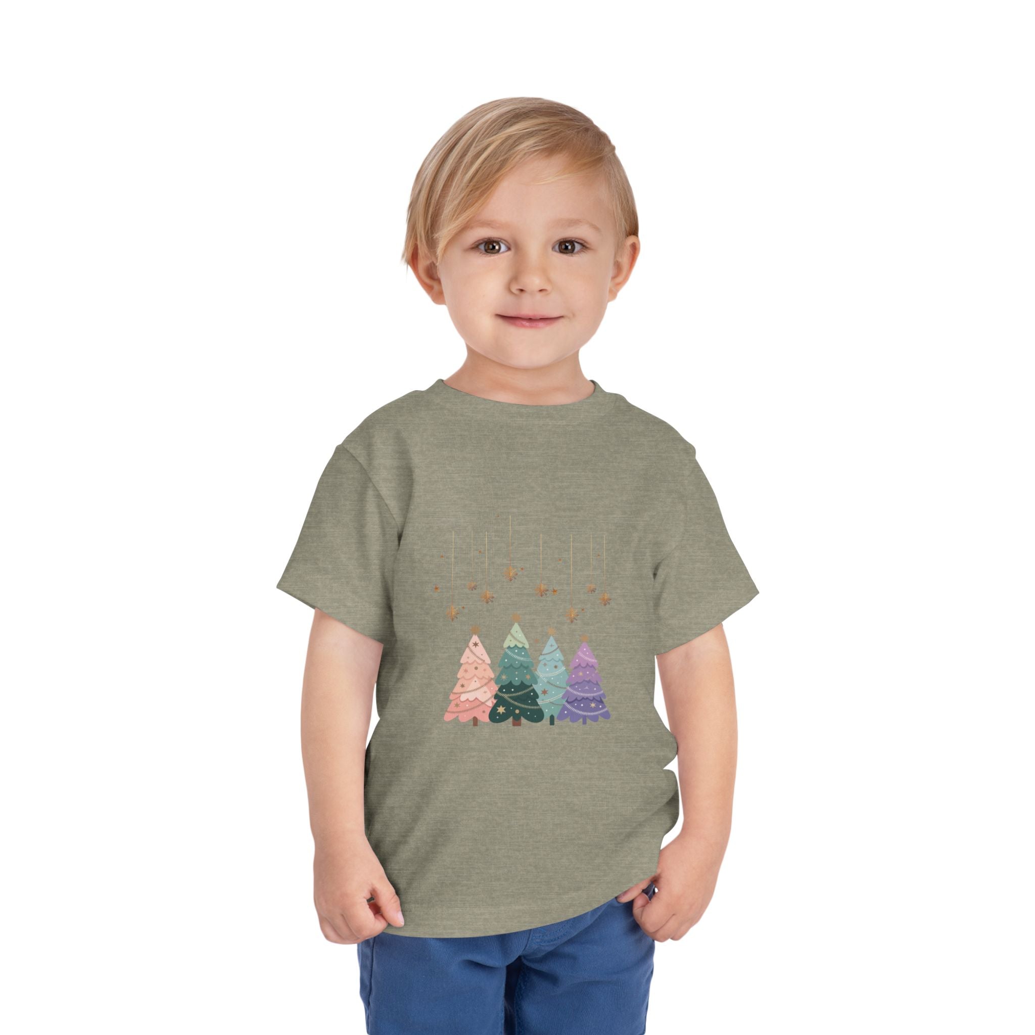 Toddler Tee — Pastel Rainbow Christmas Trees Holiday Shirt