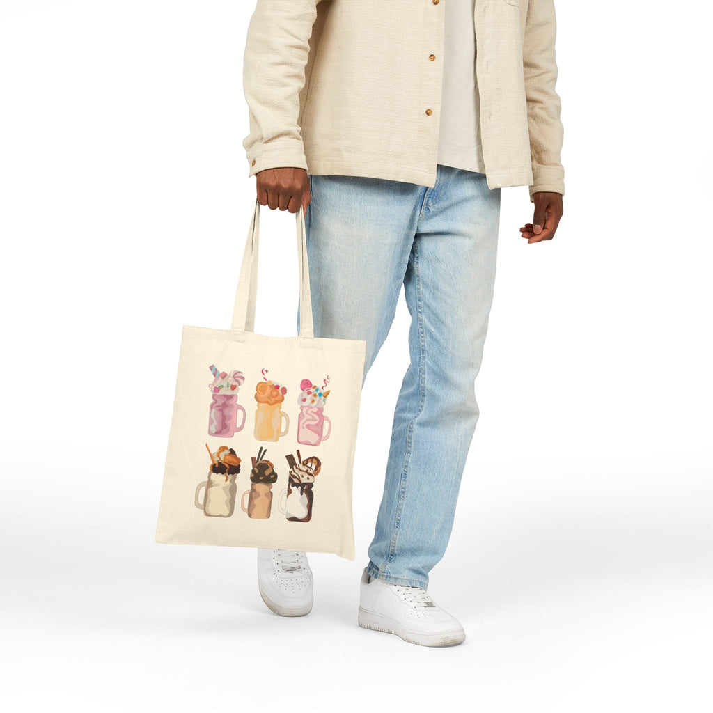 Cozy Milkshake Mug Canvas Tote Bag — Cute Dessert Cotton Canvas Tote