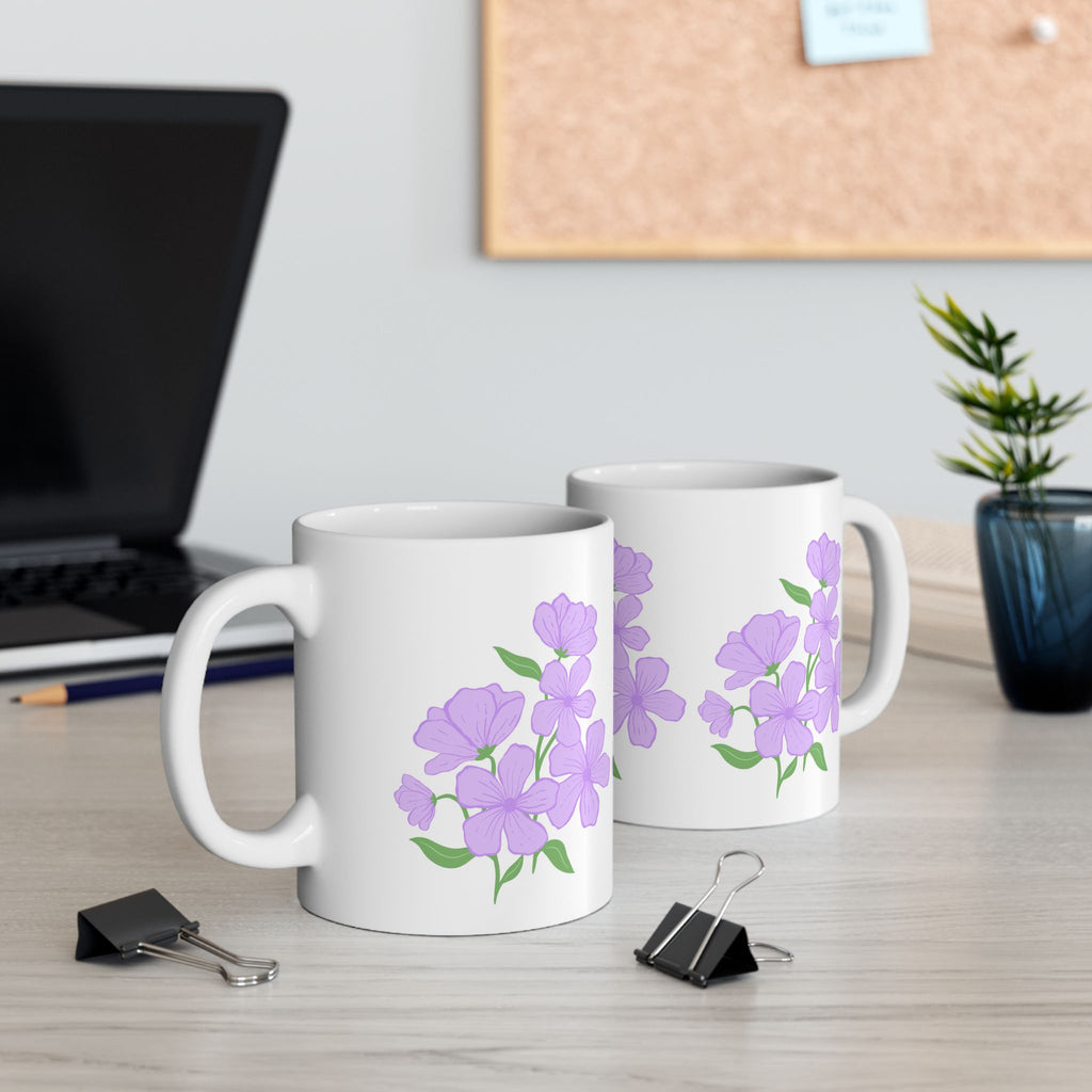 Floral Phlox Ceramic Mug — Purple Flower Coffee Cup (11oz & 15oz)