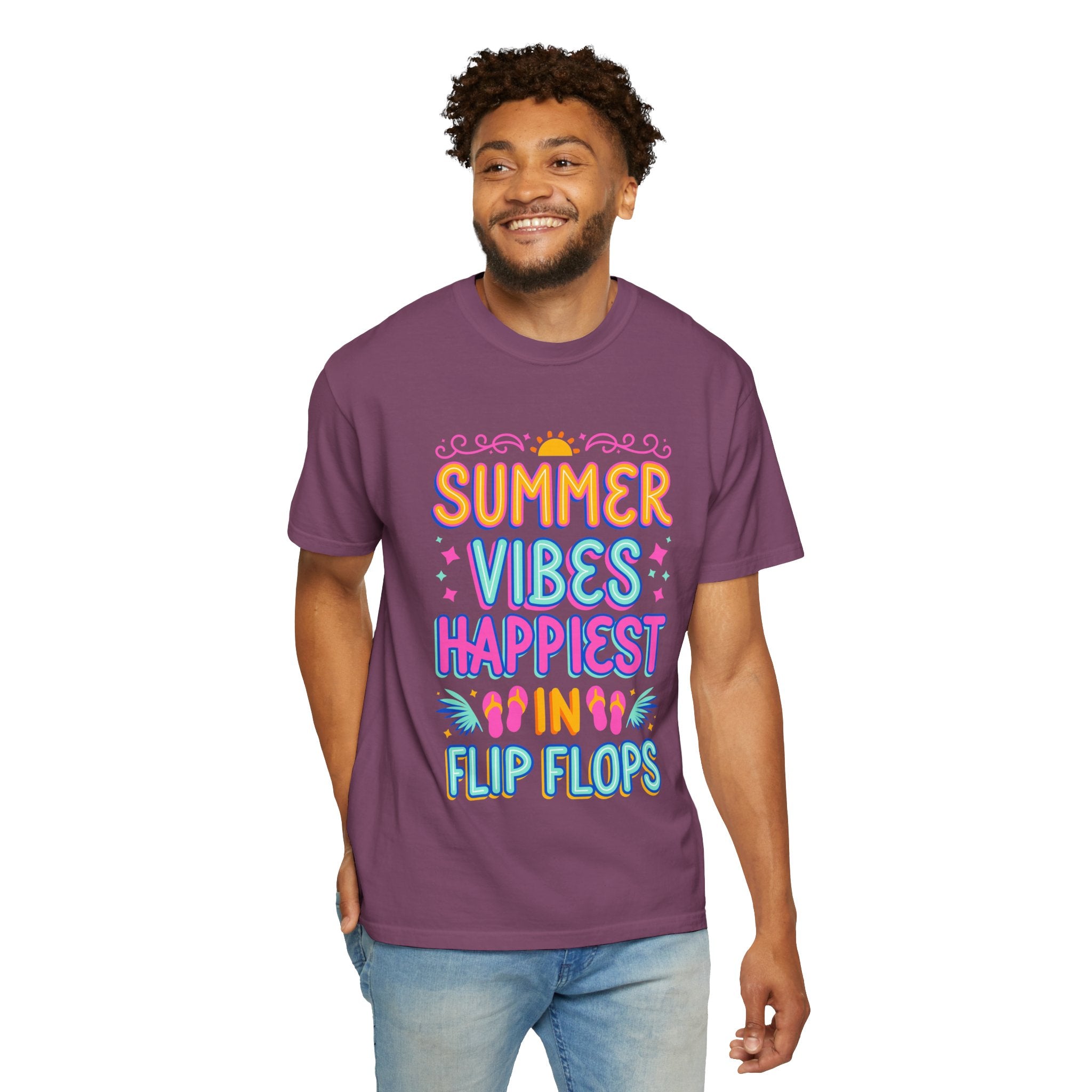 Summer Vibes Happiest in Flip Flops Text Printed Unisex T-Shirt