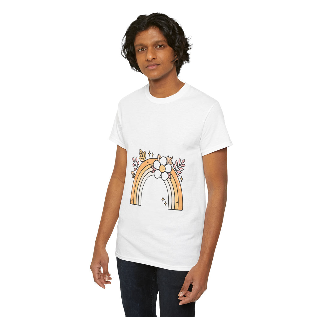 Cute Floral Rainbow Tee — Boho Daisy Rainbow Graphic T-Shirt