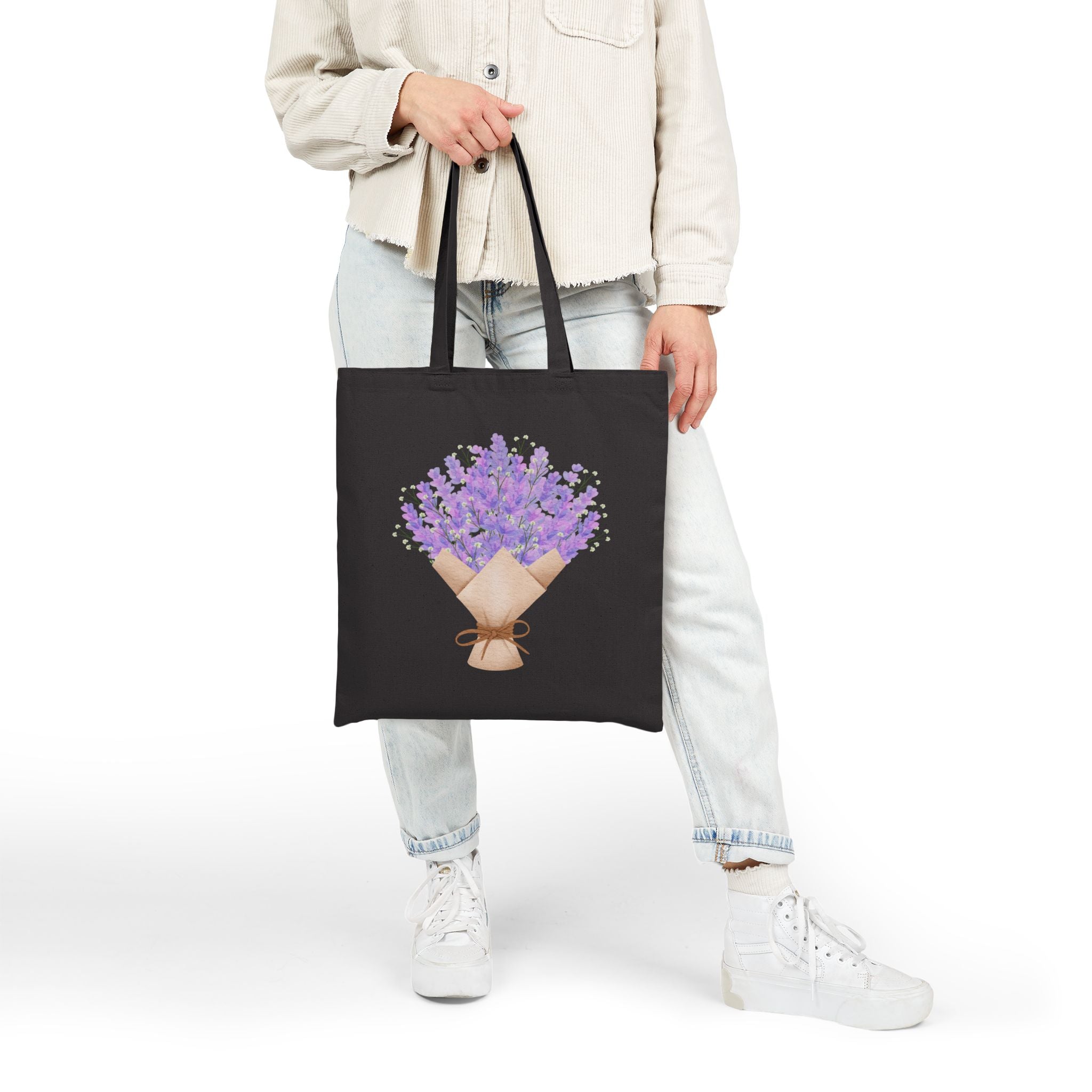 Lavender Flowers Bouquet Canvas Tote — Floral 100% Cotton Tote Bag