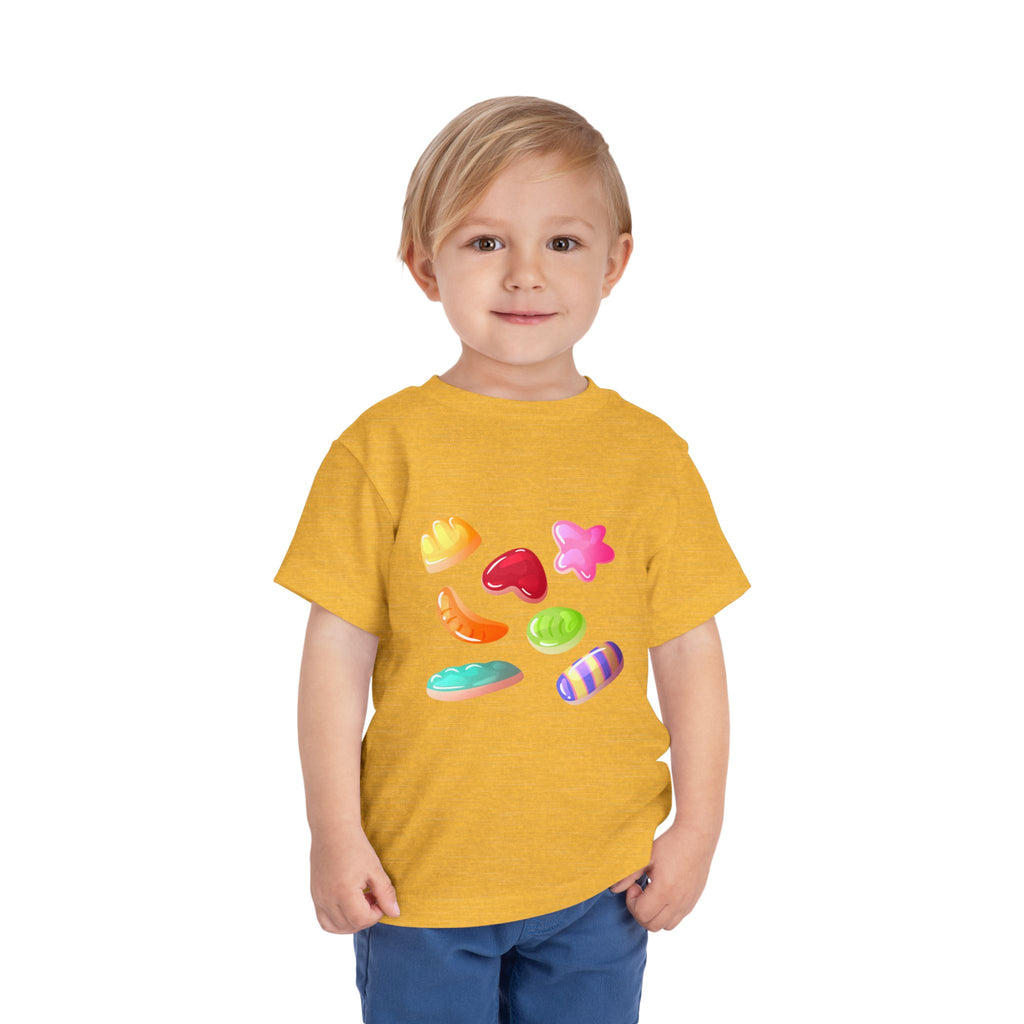 Toddler Candy Shapes Tee — Colorful Candy Heart Star Graphic Shirt for Kids