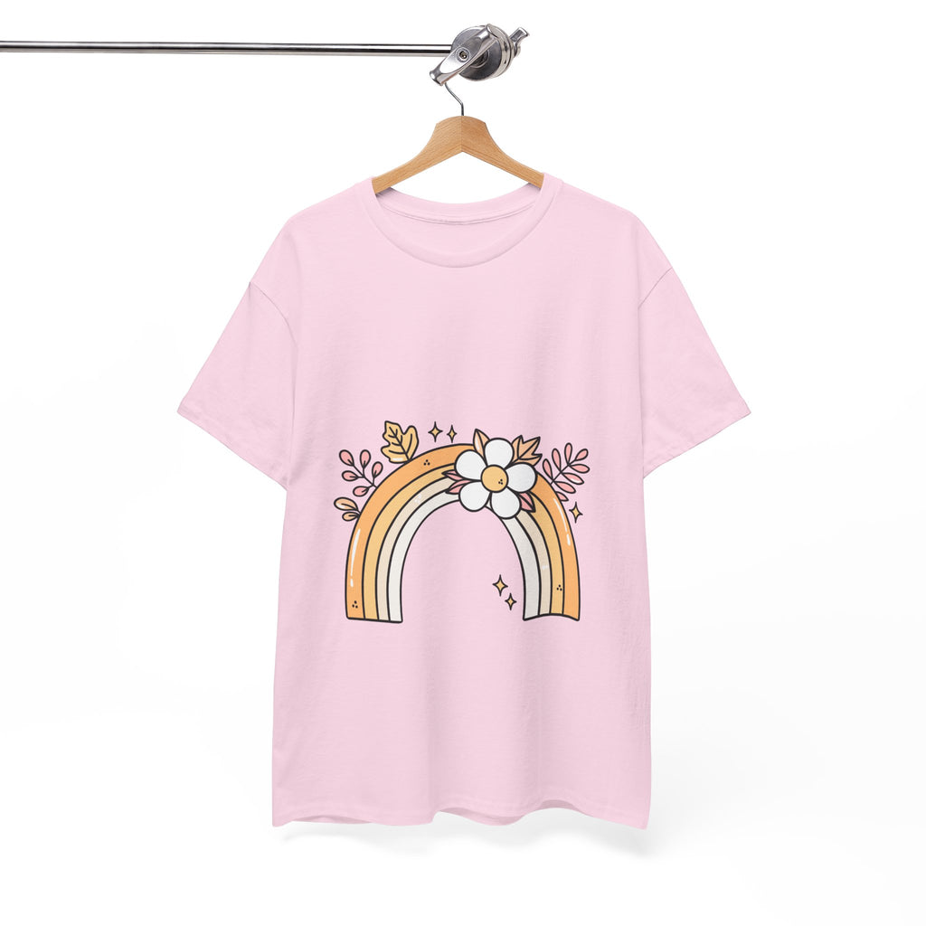 Cute Floral Rainbow Tee — Boho Daisy Rainbow Graphic T-Shirt