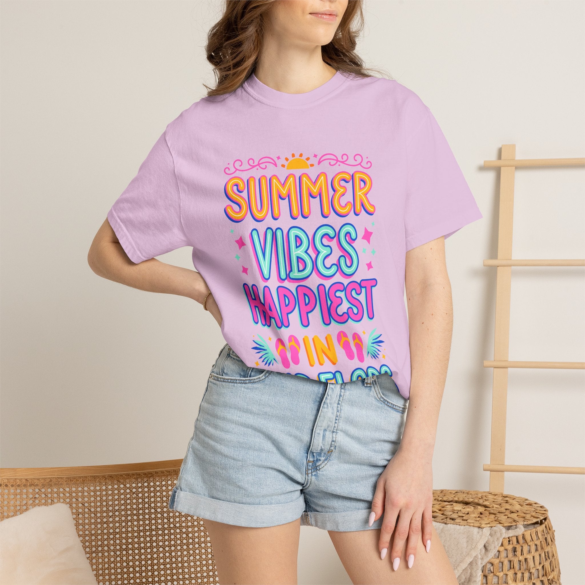 Summer Vibes Happiest in Flip Flops Text Printed Unisex T-Shirt