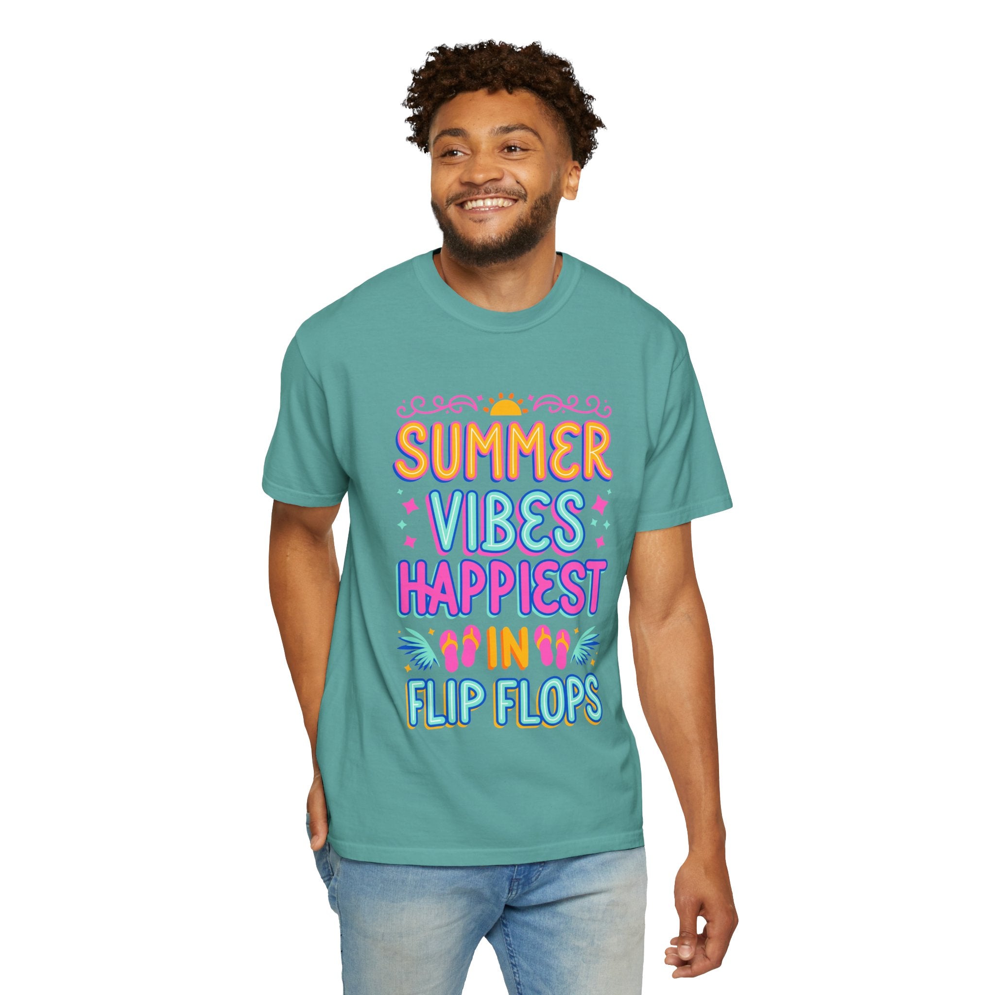 Summer Vibes Happiest in Flip Flops Text Printed Unisex T-Shirt