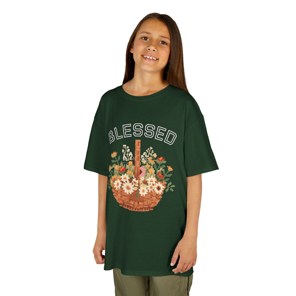 Kids 'Blessed' Floral Basket Tee — Cute Spring Youth T-Shirt