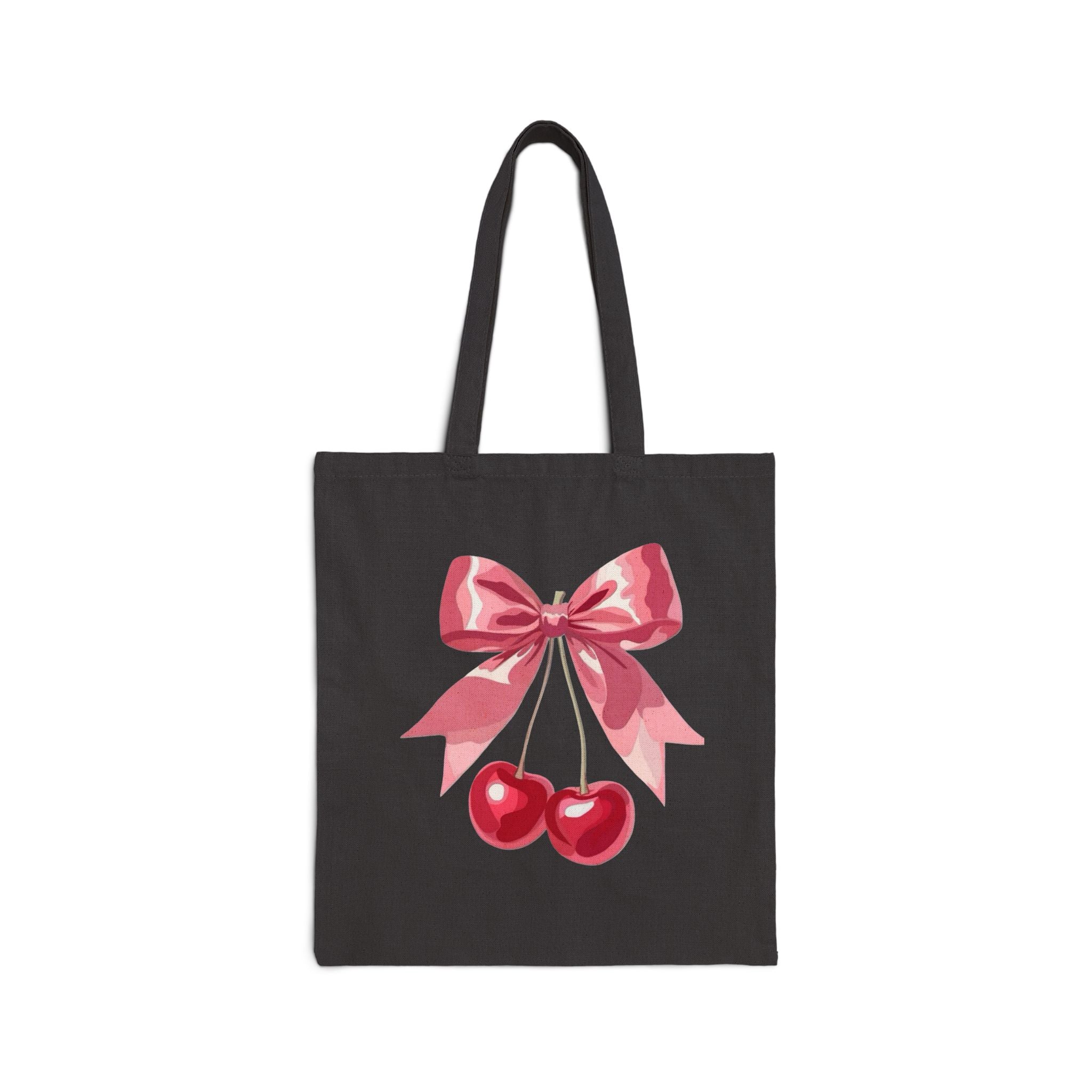Cherry Bow Canvas Tote Bag — Cute Retro Fruit Shoulder Tote
