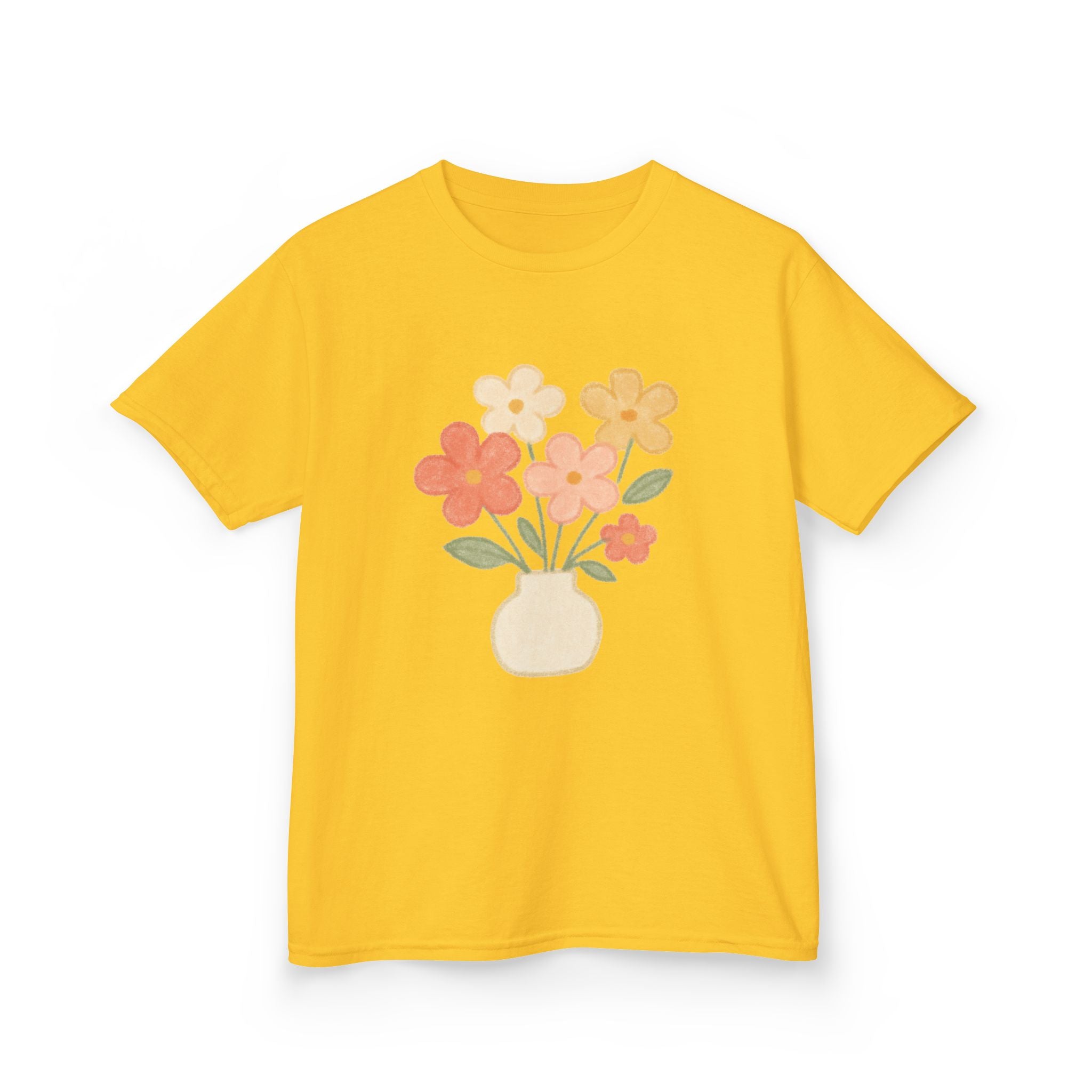 Kids Floral Vase Tee — Cute Retro Flower Graphic Shirt for Children