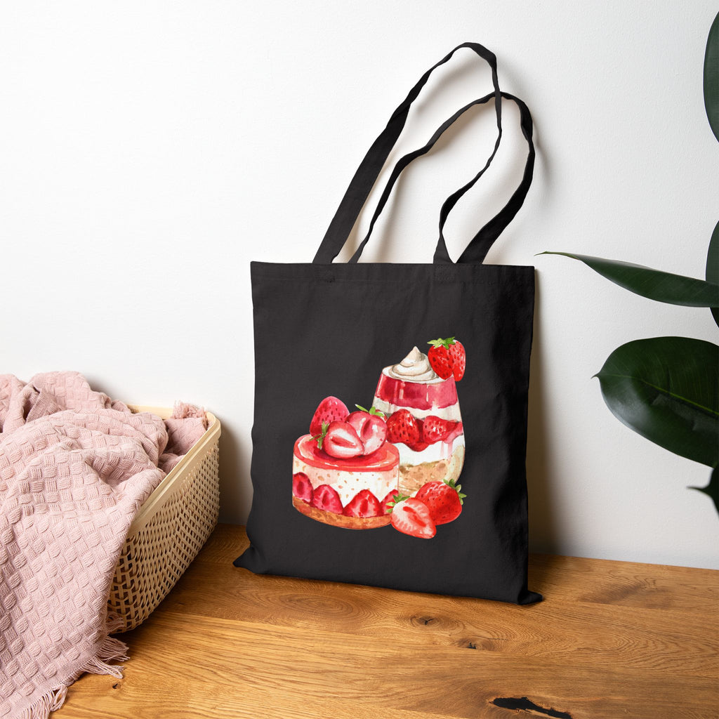 Strawberry Pastries Canvas Tote Bag — Cute Dessert Market Tote