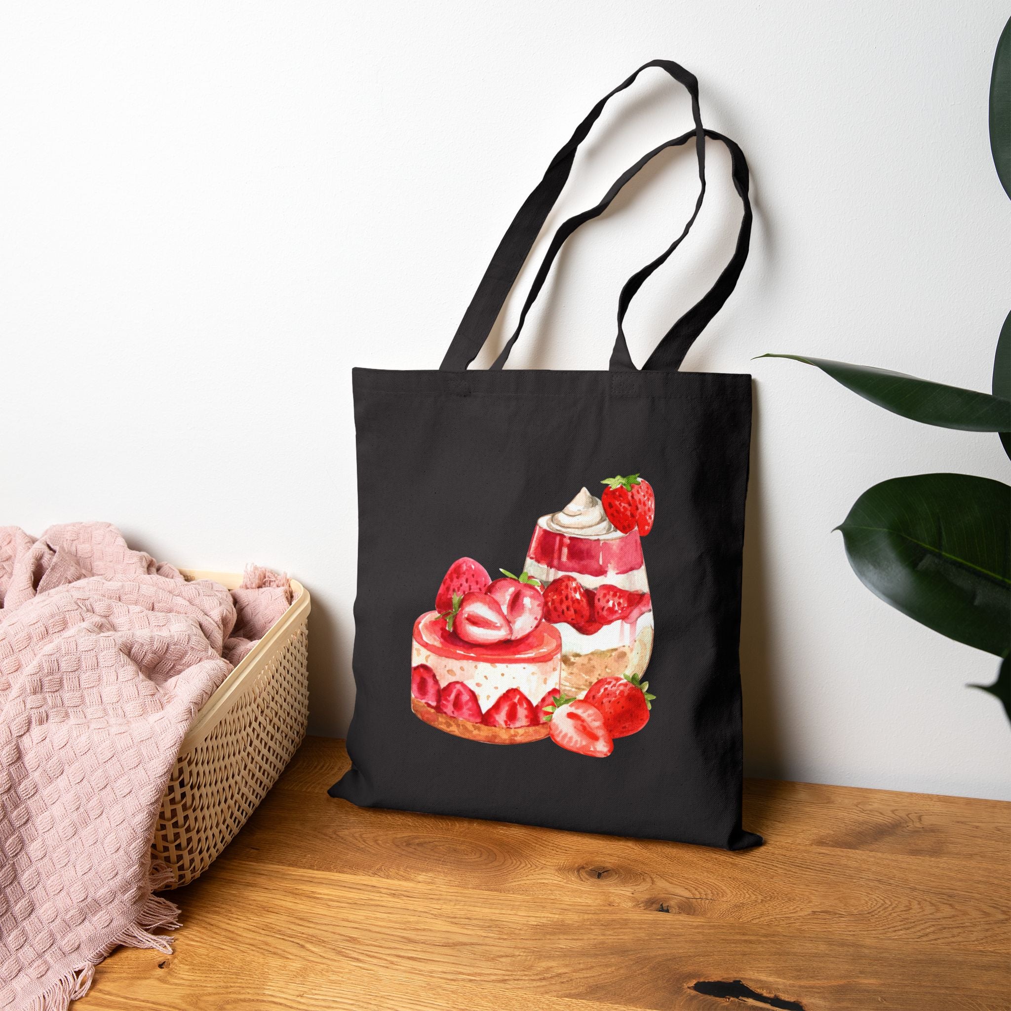 Strawberry Pastries Canvas Tote Bag — Cute Dessert Market Tote