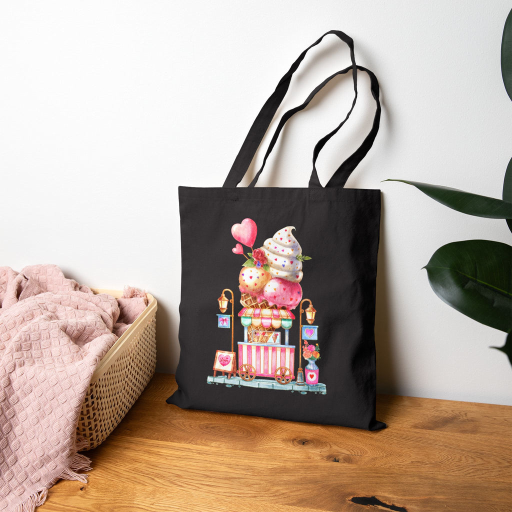 Ice Cream Cart Cotton Canvas Tote Bag — Cute Delicious Pastel Dessert Illustration