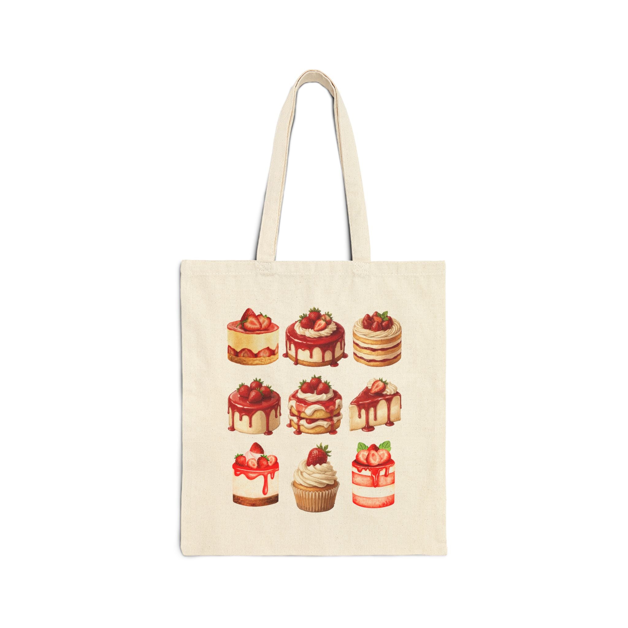 Strawberry Dessert Lover Tote Bag — Cute Strawberry Cakes Canvas Tote