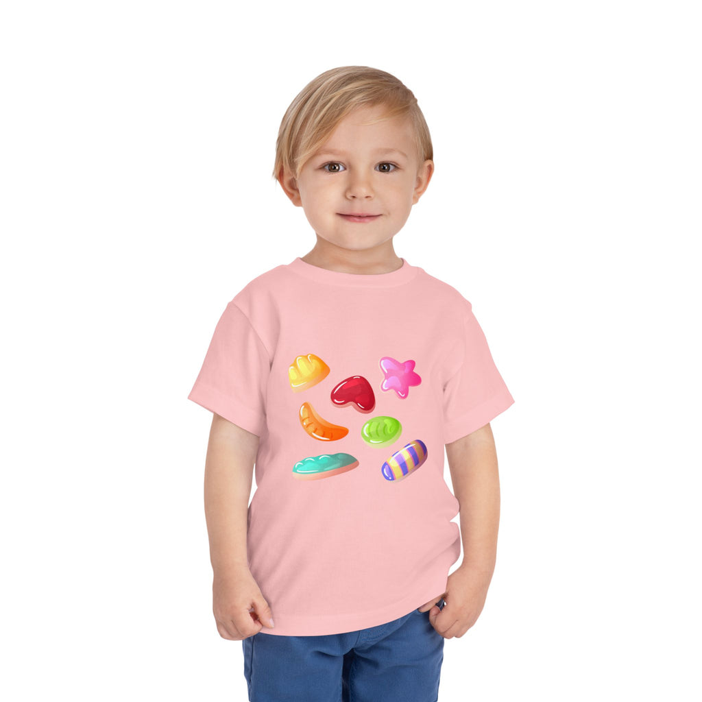 Toddler Candy Shapes Tee — Colorful Candy Heart Star Graphic Shirt for Kids