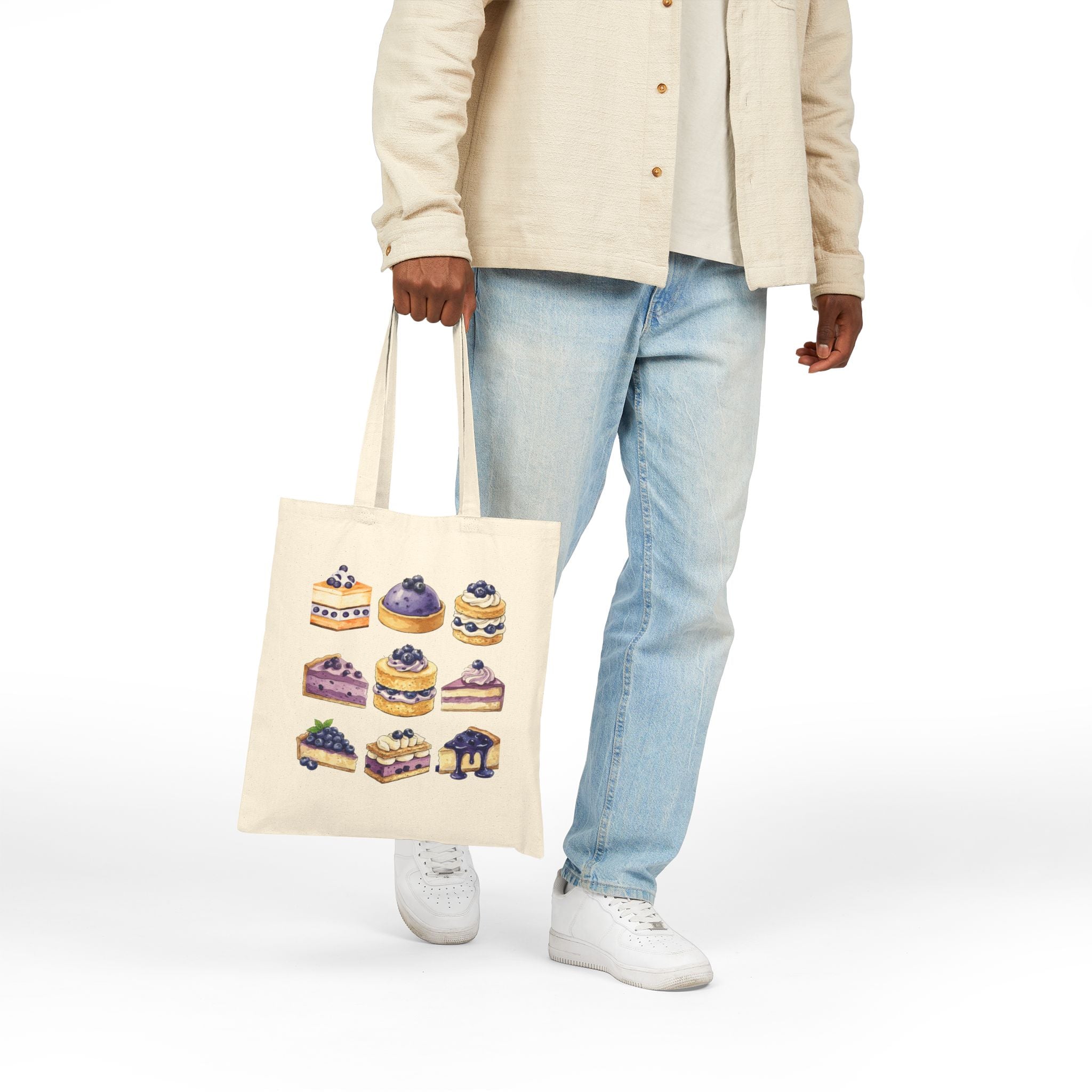 Blueberry Dessert Canvas Tote Bag — Cute Pastry Grocery Shopper Tote