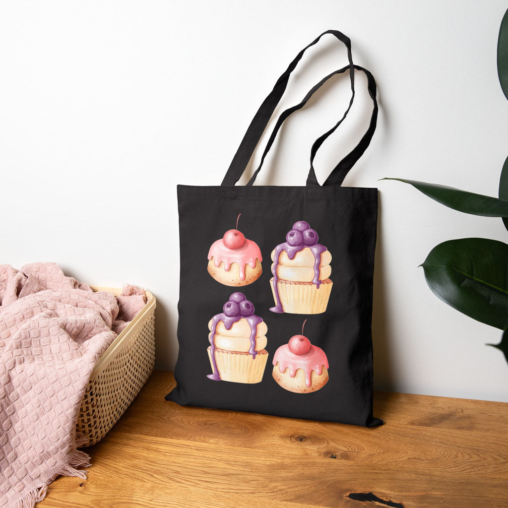 Cupcake Pattern Canvas Tote Bag — Cute Dessert Illustration Grocery Shopper