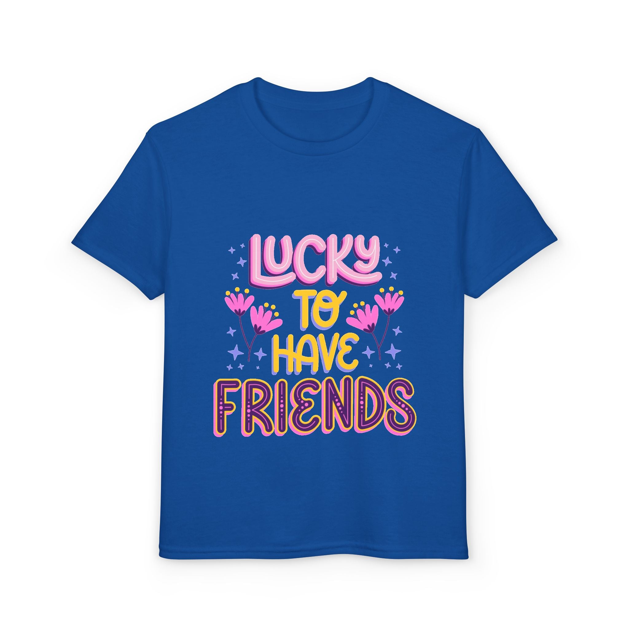 Youth T-Shirt — "Lucky to Have Friends" Cute Floral Friendship Tee