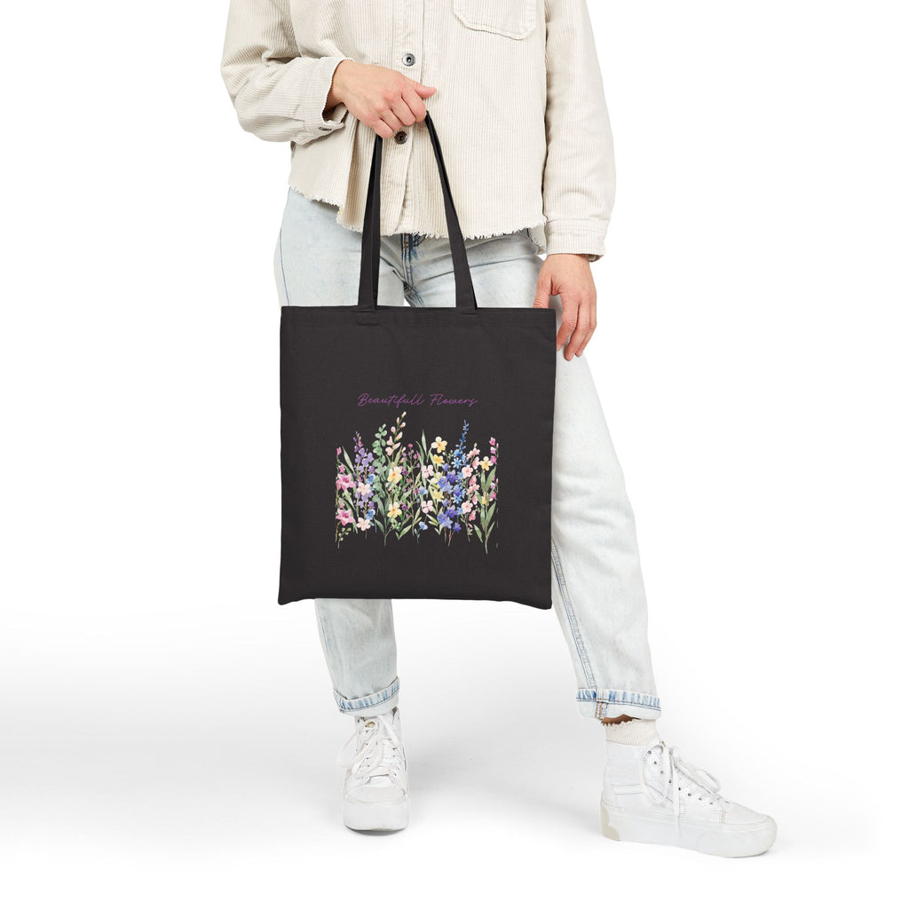 Floral Wildflower Cotton Tote Bag – “Grateful for Flowers” Eco Market Bag