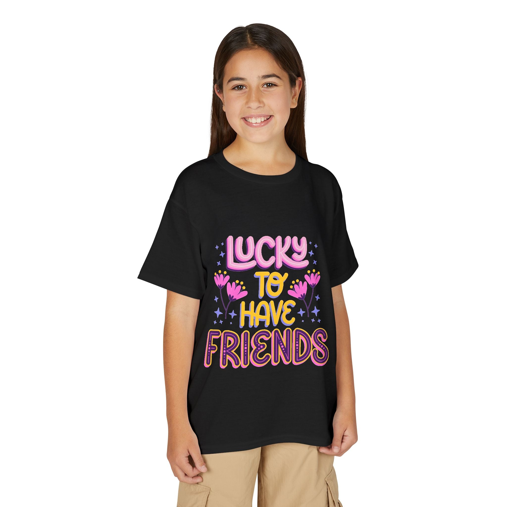 Youth T-Shirt — "Lucky to Have Friends" Cute Floral Friendship Tee