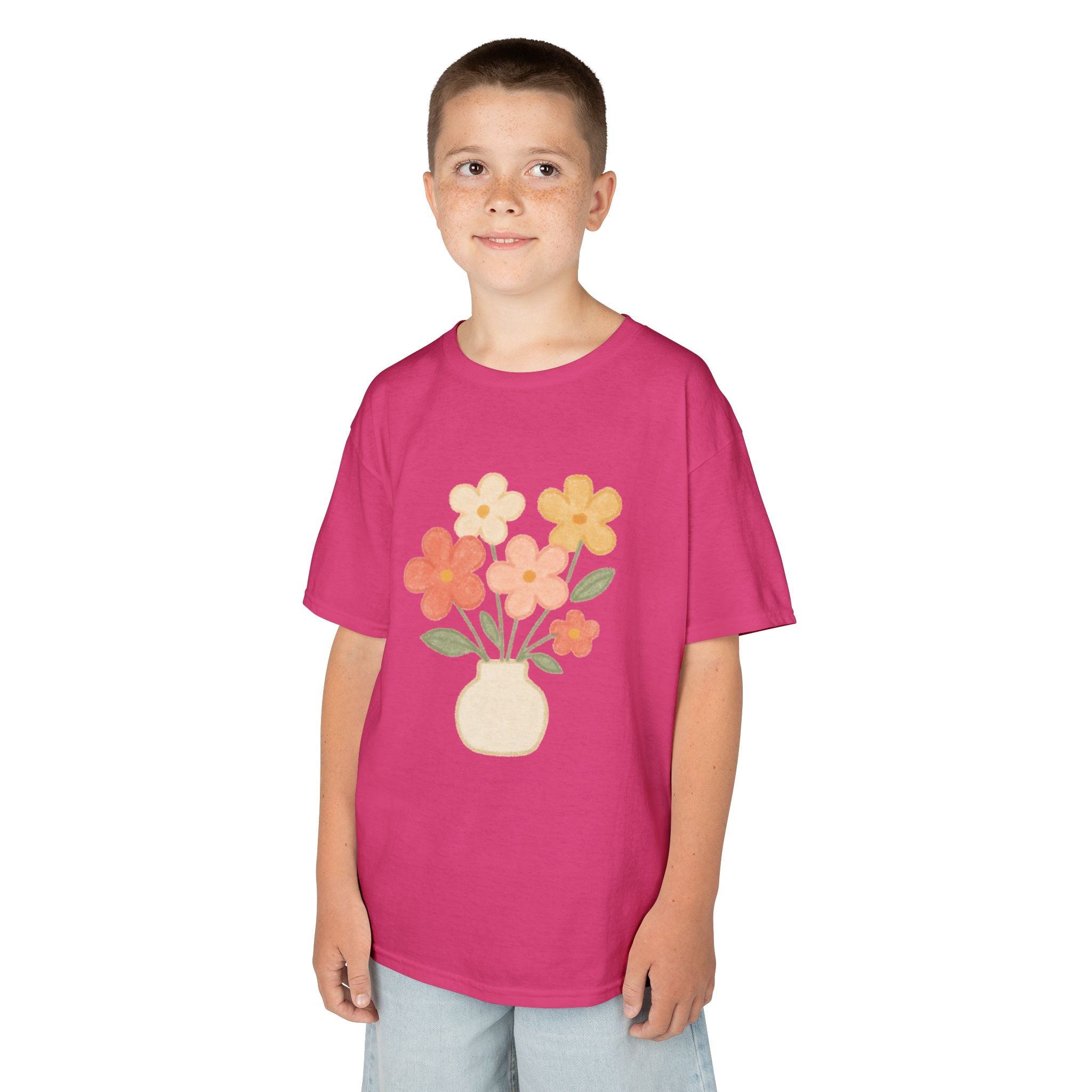Kids Floral Vase Tee — Cute Retro Flower Graphic Shirt for Children