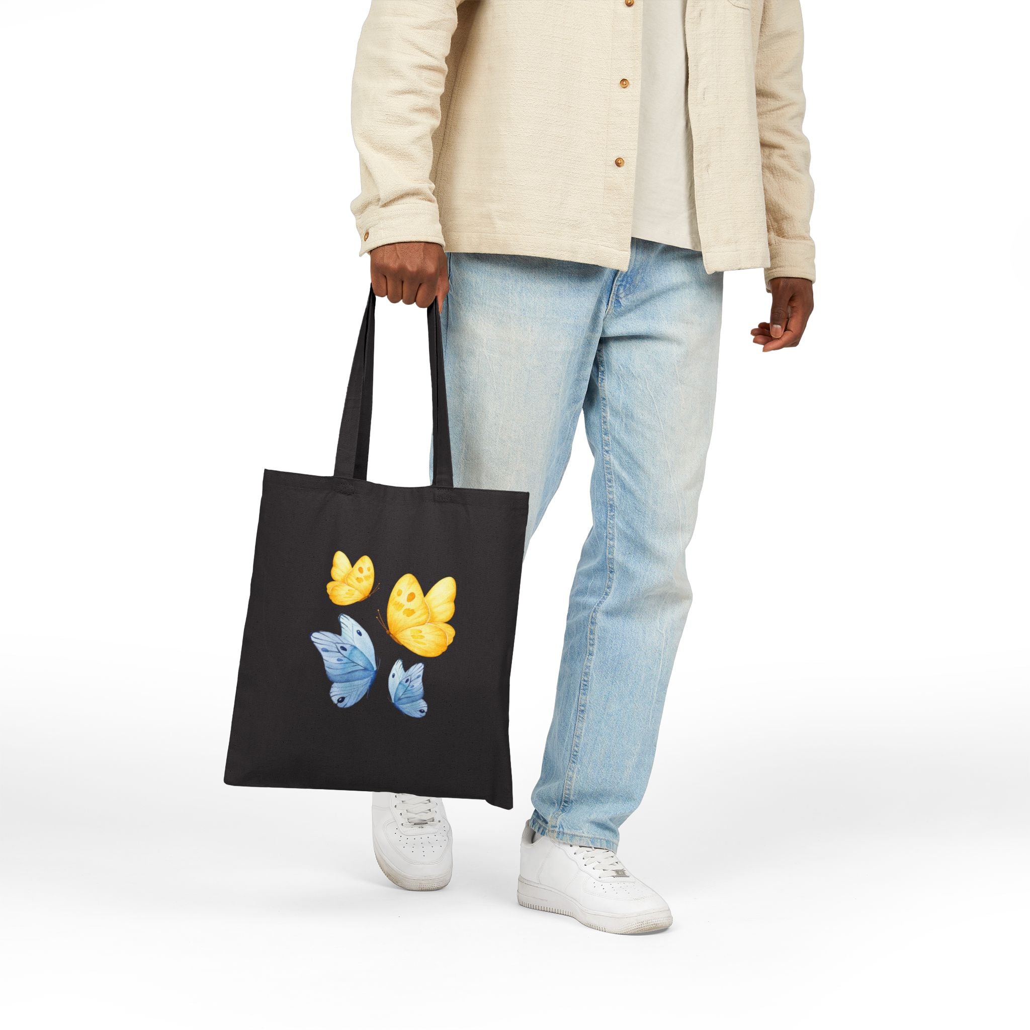 Butterfly Watercolor Tote Bag — Yellow & Blue Canvas Shopper
