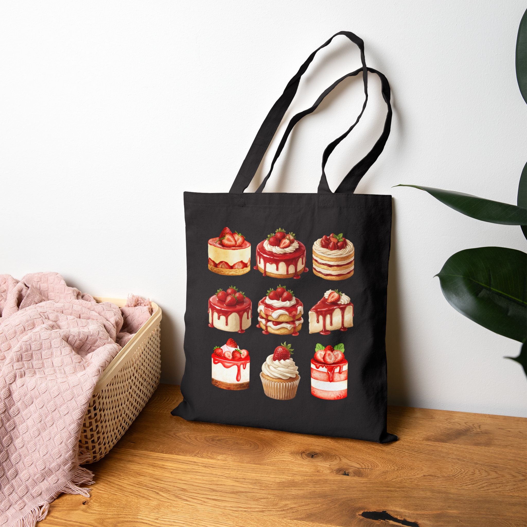 Strawberry Dessert Lover Tote Bag — Cute Strawberry Cakes Canvas Tote