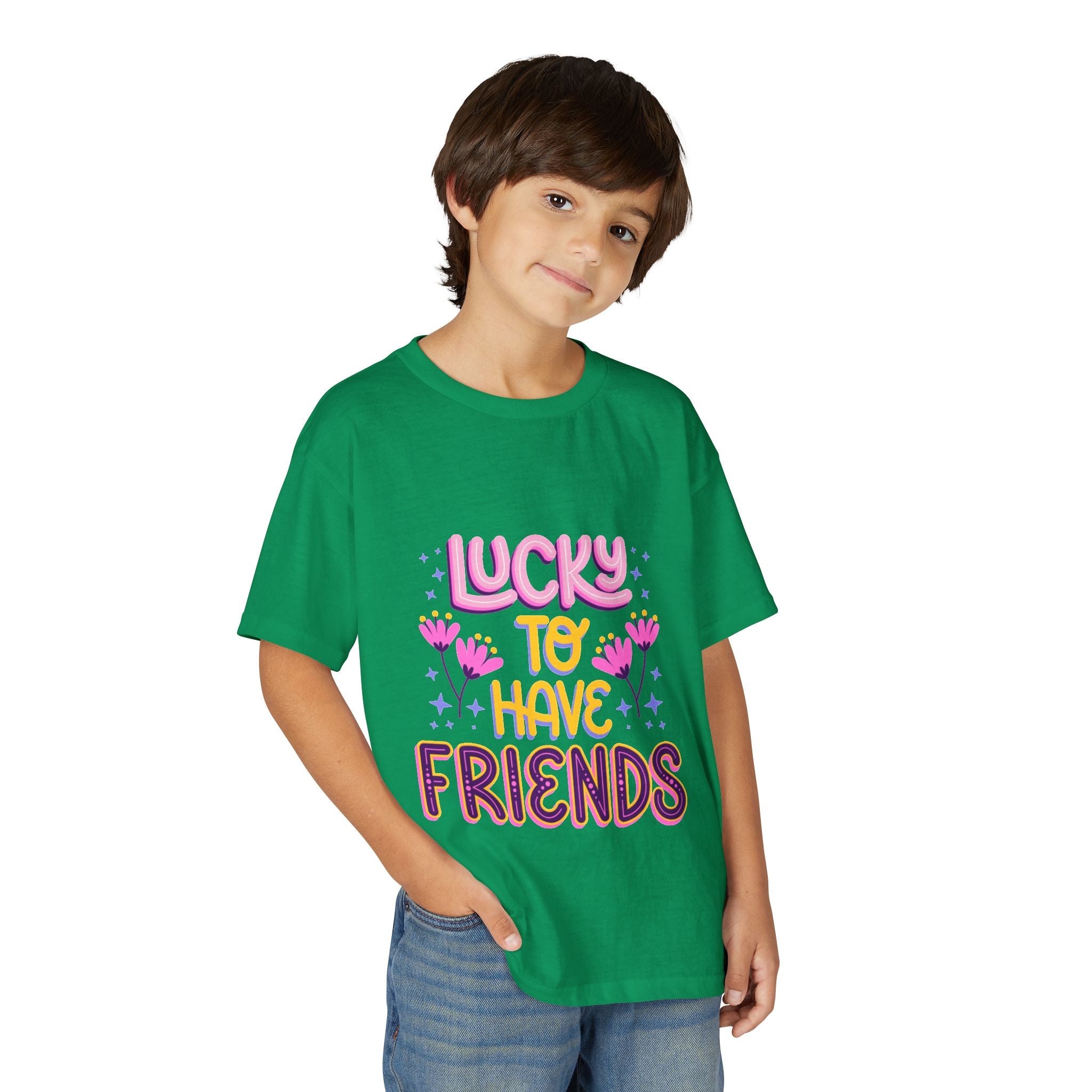 Youth T-Shirt — "Lucky to Have Friends" Cute Floral Friendship Tee