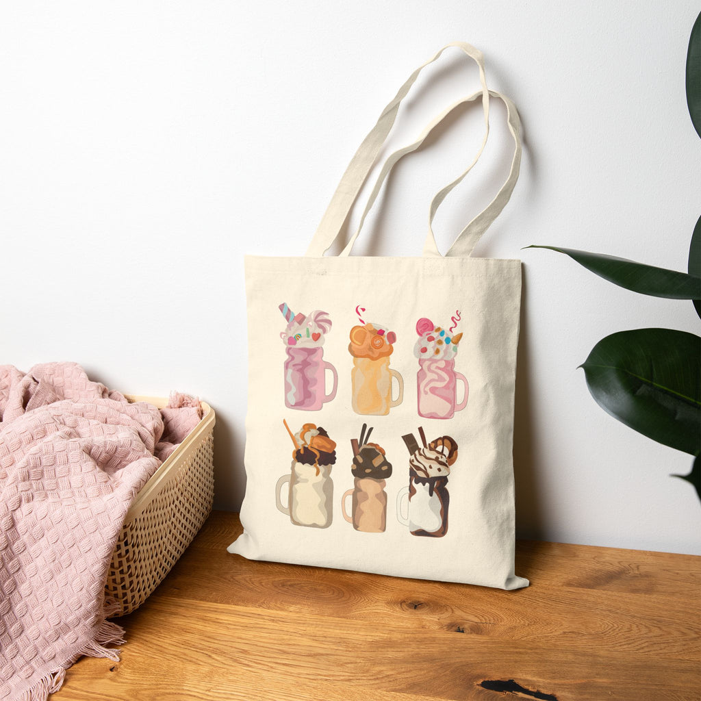 Cozy Milkshake Mug Canvas Tote Bag — Cute Dessert Cotton Canvas Tote