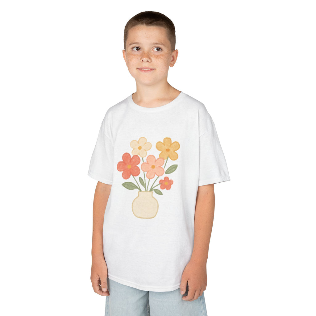 Kids Floral Vase Tee — Cute Retro Flower Graphic Shirt for Children
