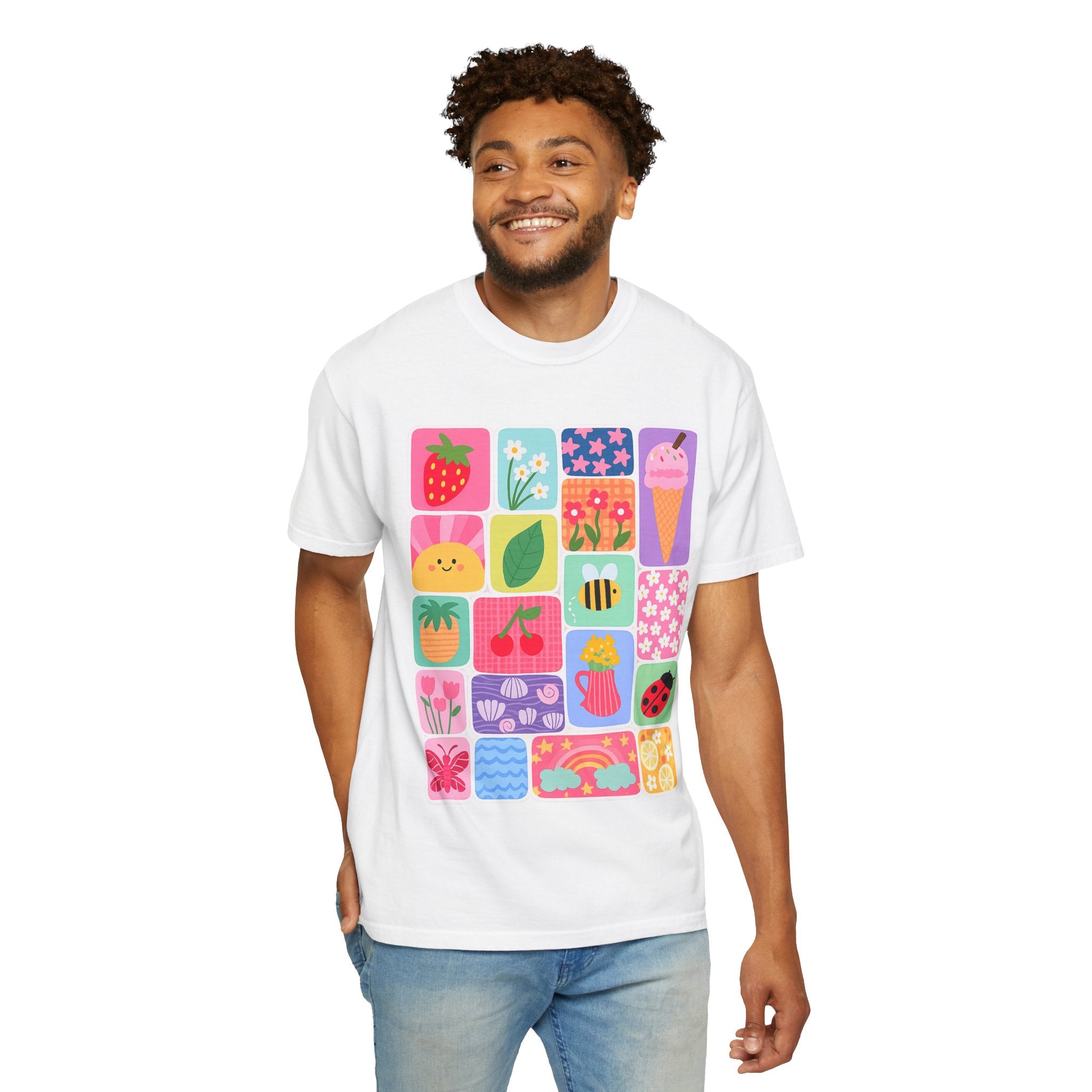 Retro Cute Icons Summer T-Shirt — Colorful Illustration Tee