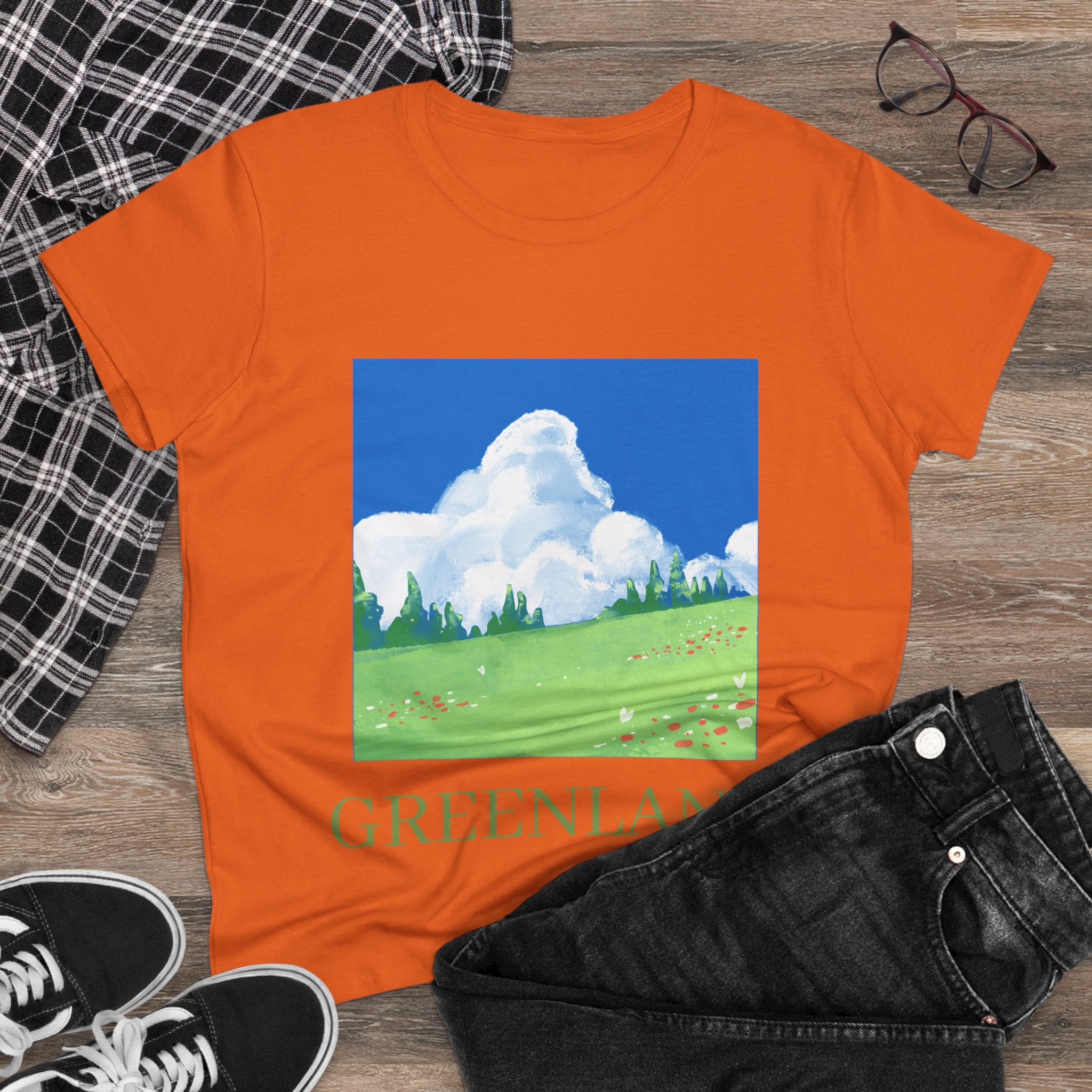 Greenland Scenic Tee — Pastel Meadow Graphic T‑Shirt