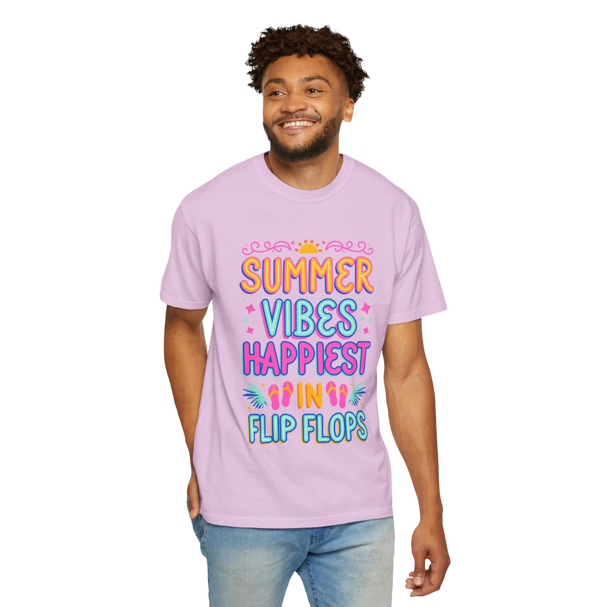 Summer Vibes Happiest in Flip Flops Text Printed Unisex T-Shirt
