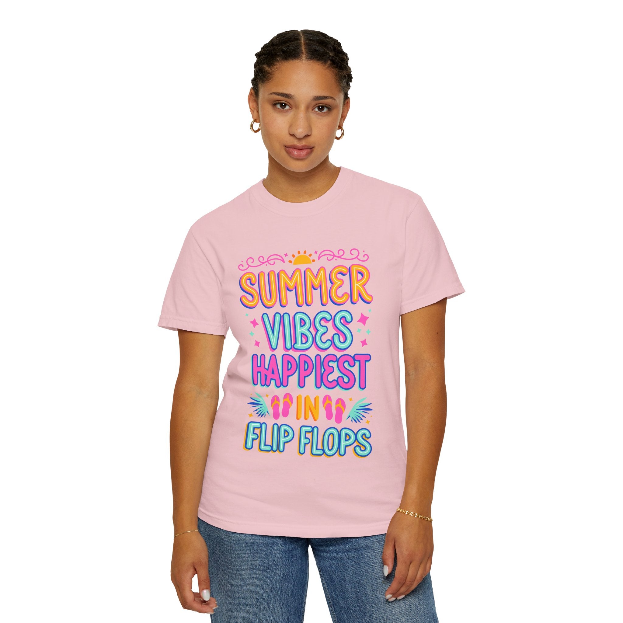 Summer Vibes Happiest in Flip Flops Text Printed Unisex T-Shirt