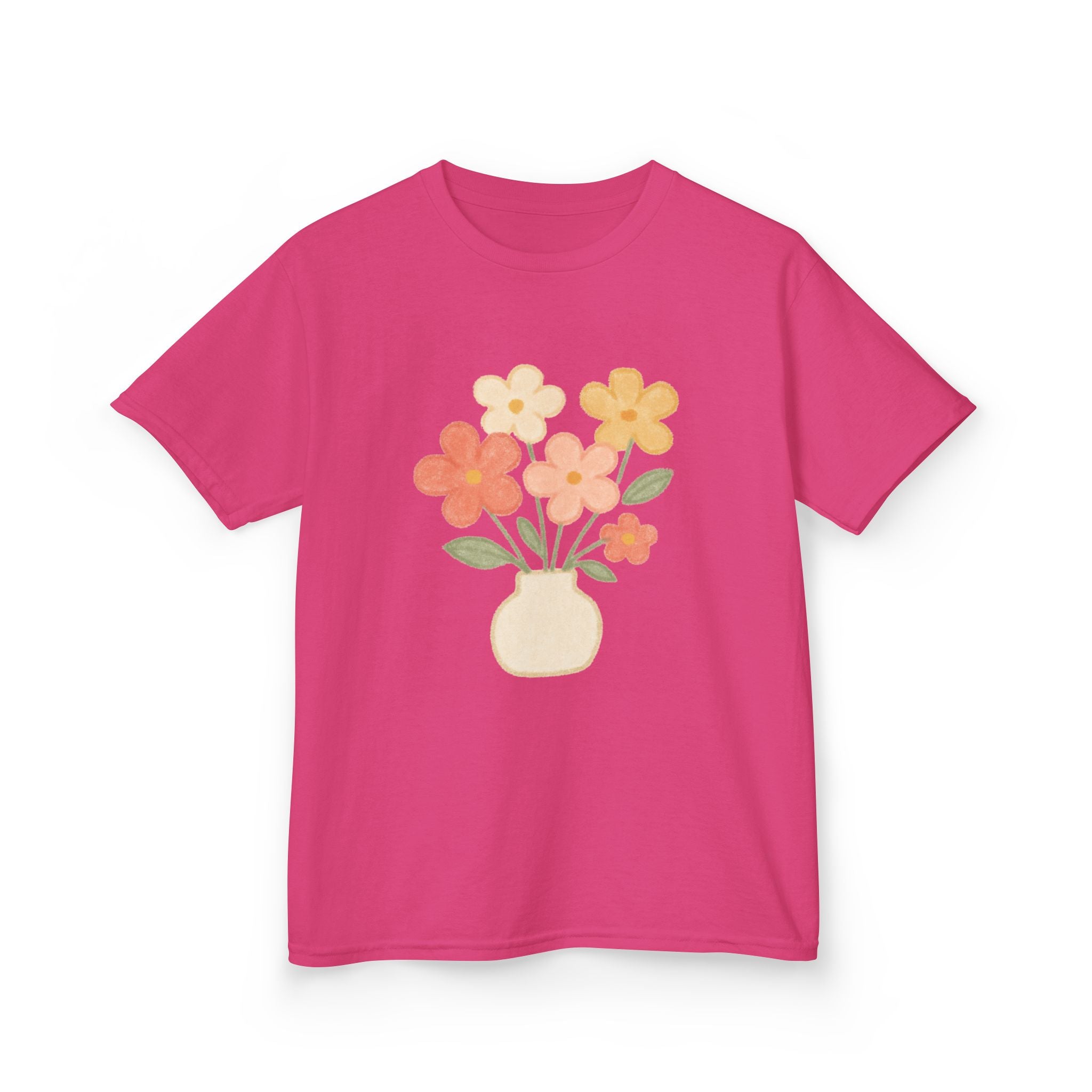Kids Floral Vase Tee — Cute Retro Flower Graphic Shirt for Children