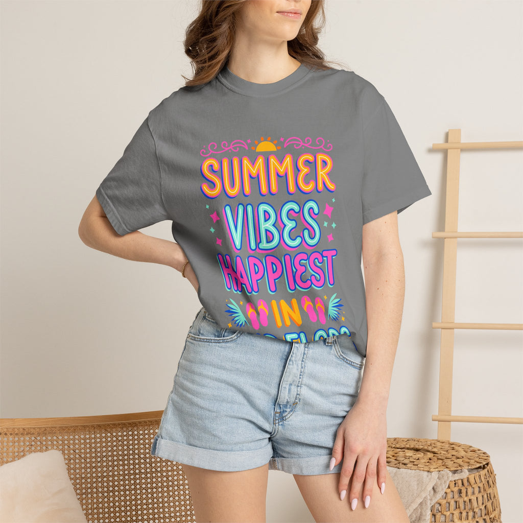 Summer Vibes Happiest in Flip Flops Text Printed Unisex T-Shirt